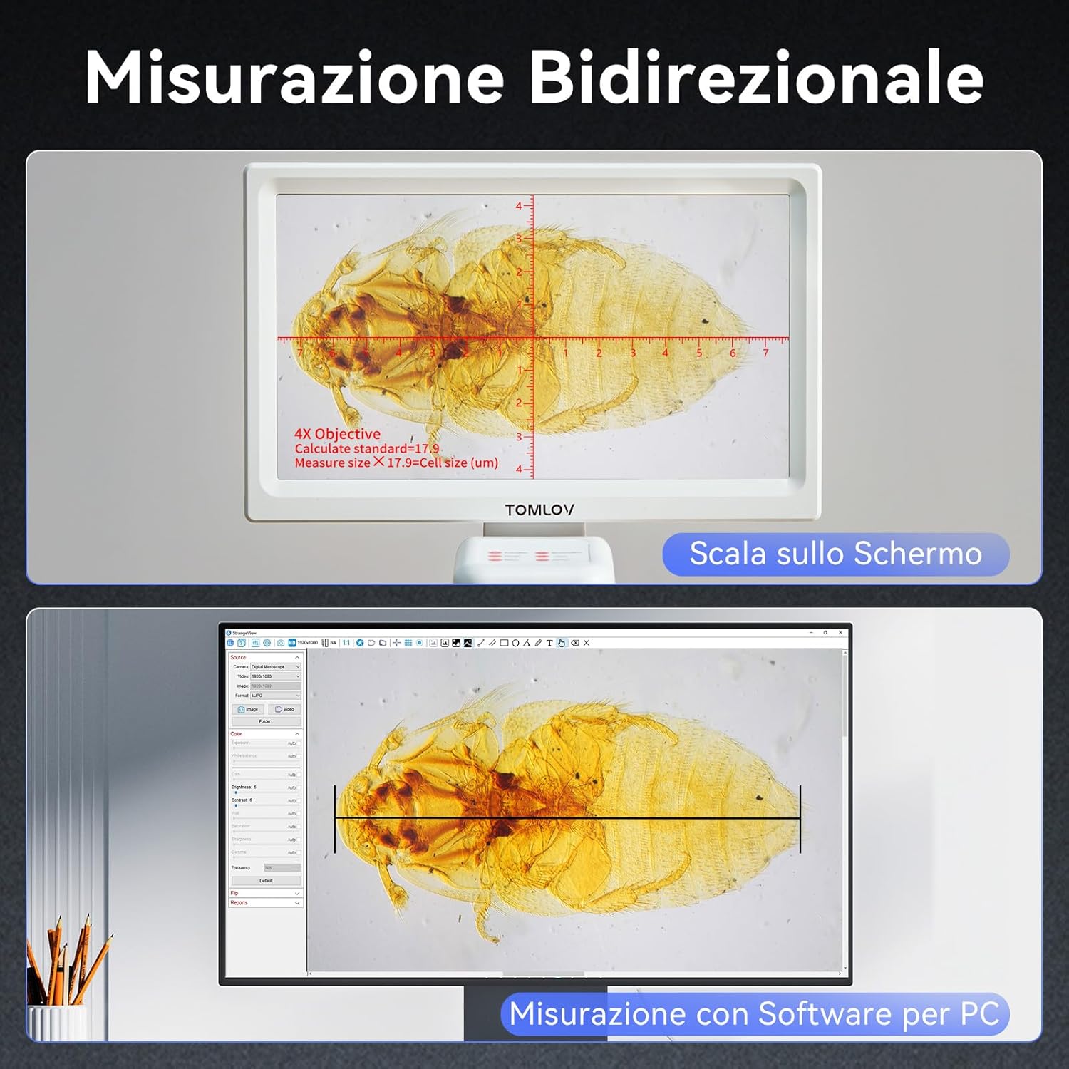 Tomlov DM301 Pro Microscopio Biologico 1200X 7" HDMI - immagine 5