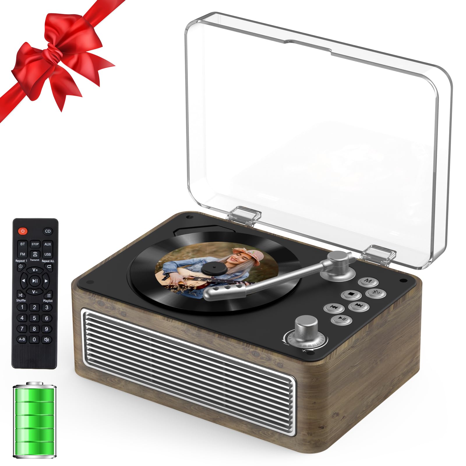 Gueray Lettore CD Bluetooth Portatile 3600mAh, Quercia