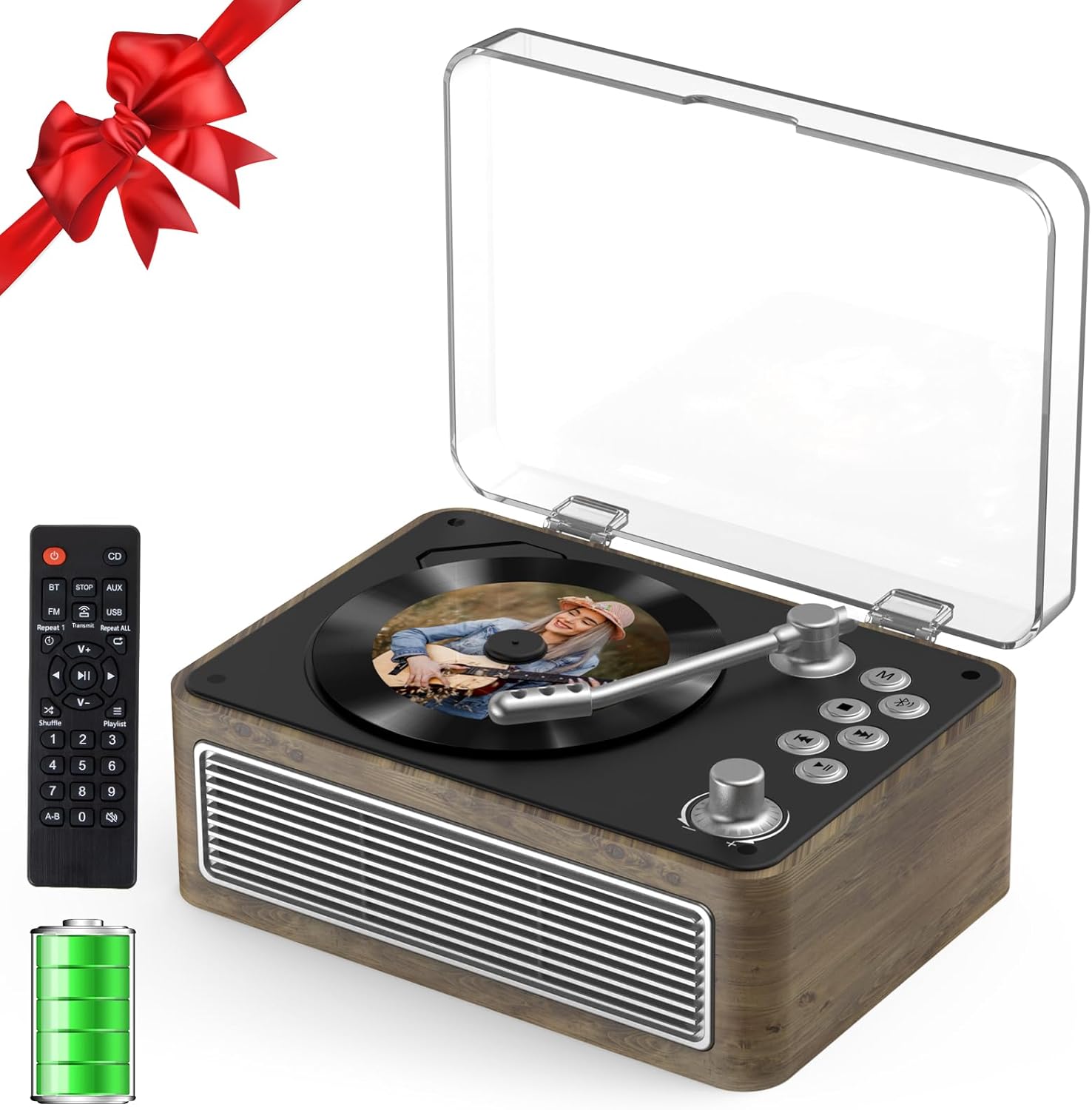 Gueray Lettore CD Bluetooth Portatile 3600mAh, Quercia - immagine 1