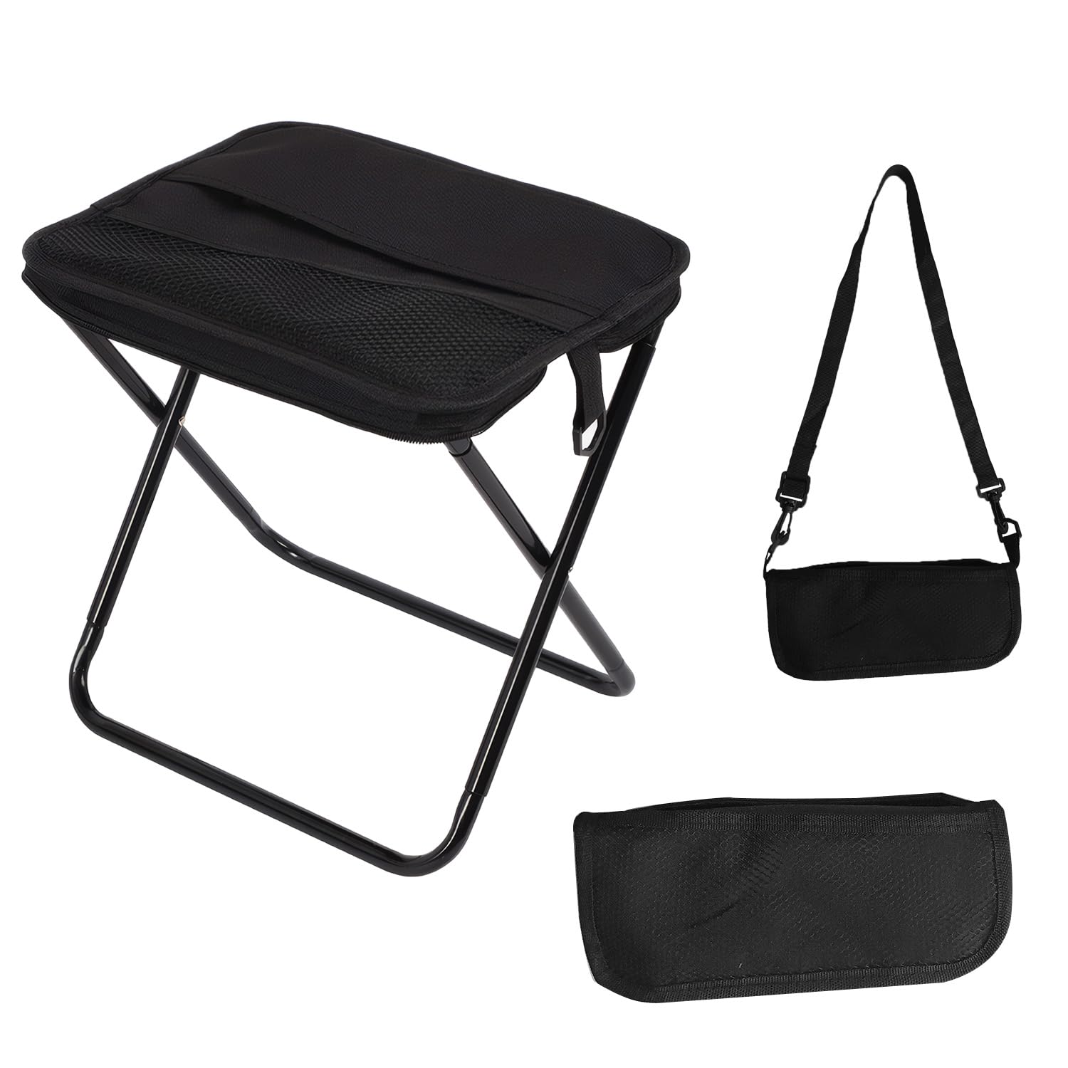 Sgabello pieghevole portatile leggero con cinturino per la schiena, sgabello da campeggio pieghevole per esterni e interni, sedia pieghevole portatile, adatto per viaggi, pesca, picnic (nero