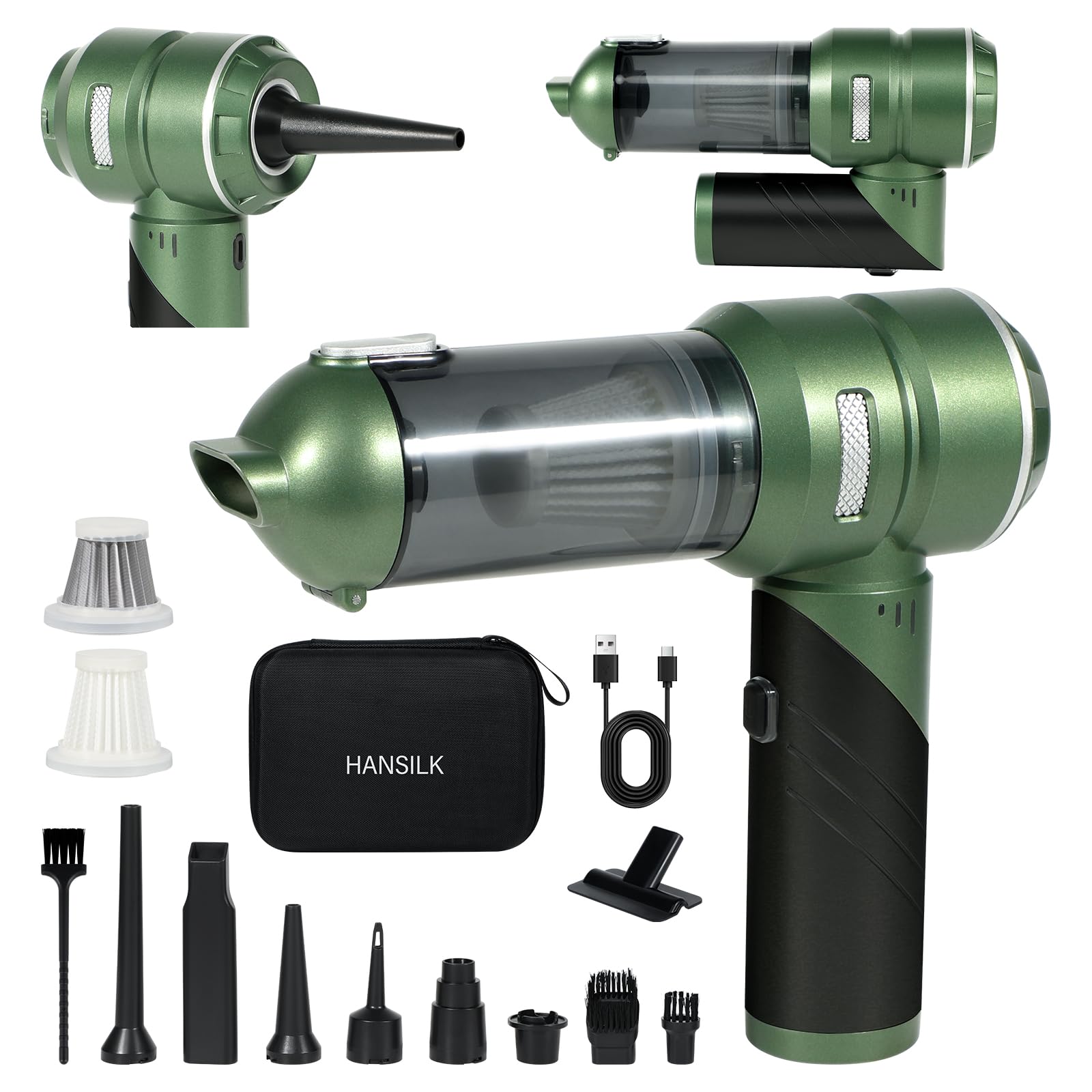 Hansilk Aspirabriciole Senza Fili 25000Pa, Verde Scuro