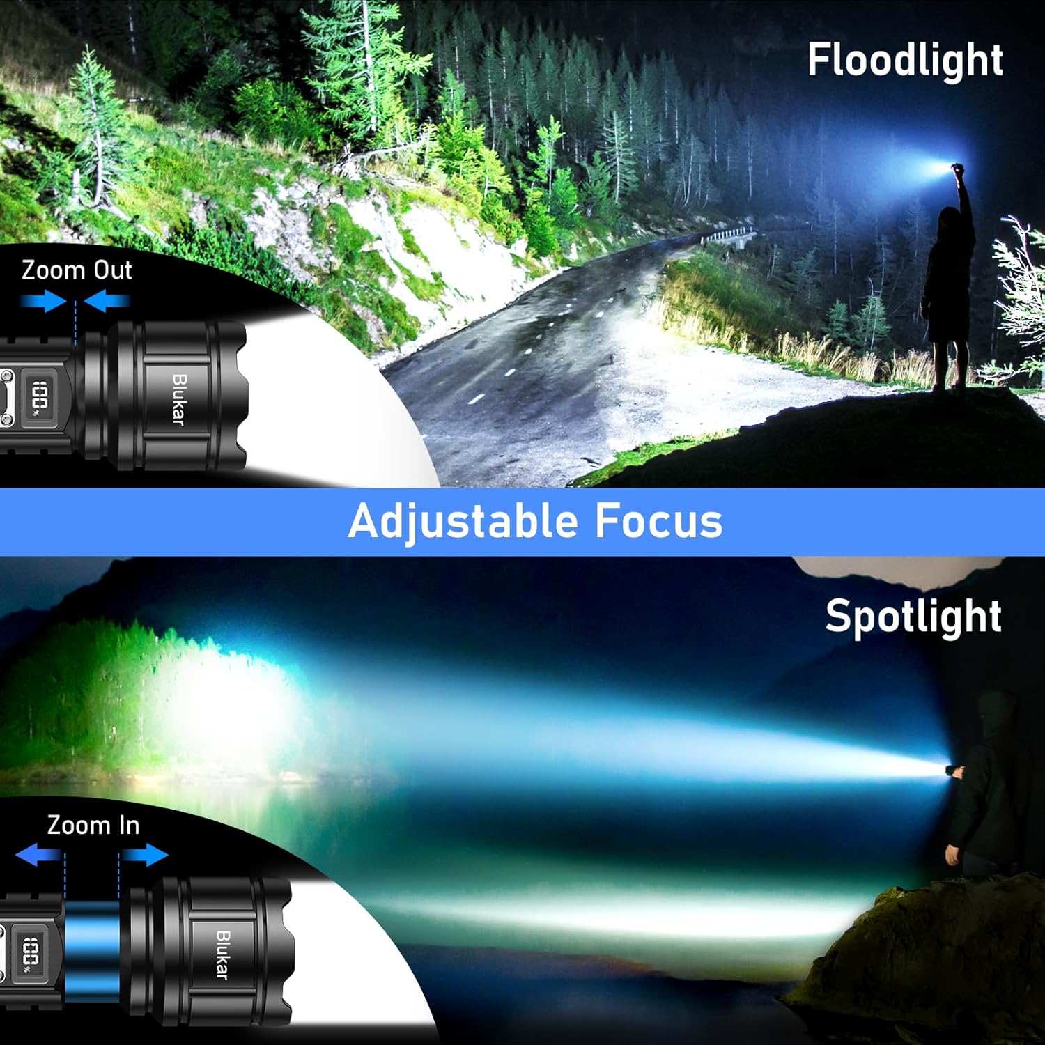 Blukar Torcia LED Potente Professionale, Ricaricabile - immagine 3