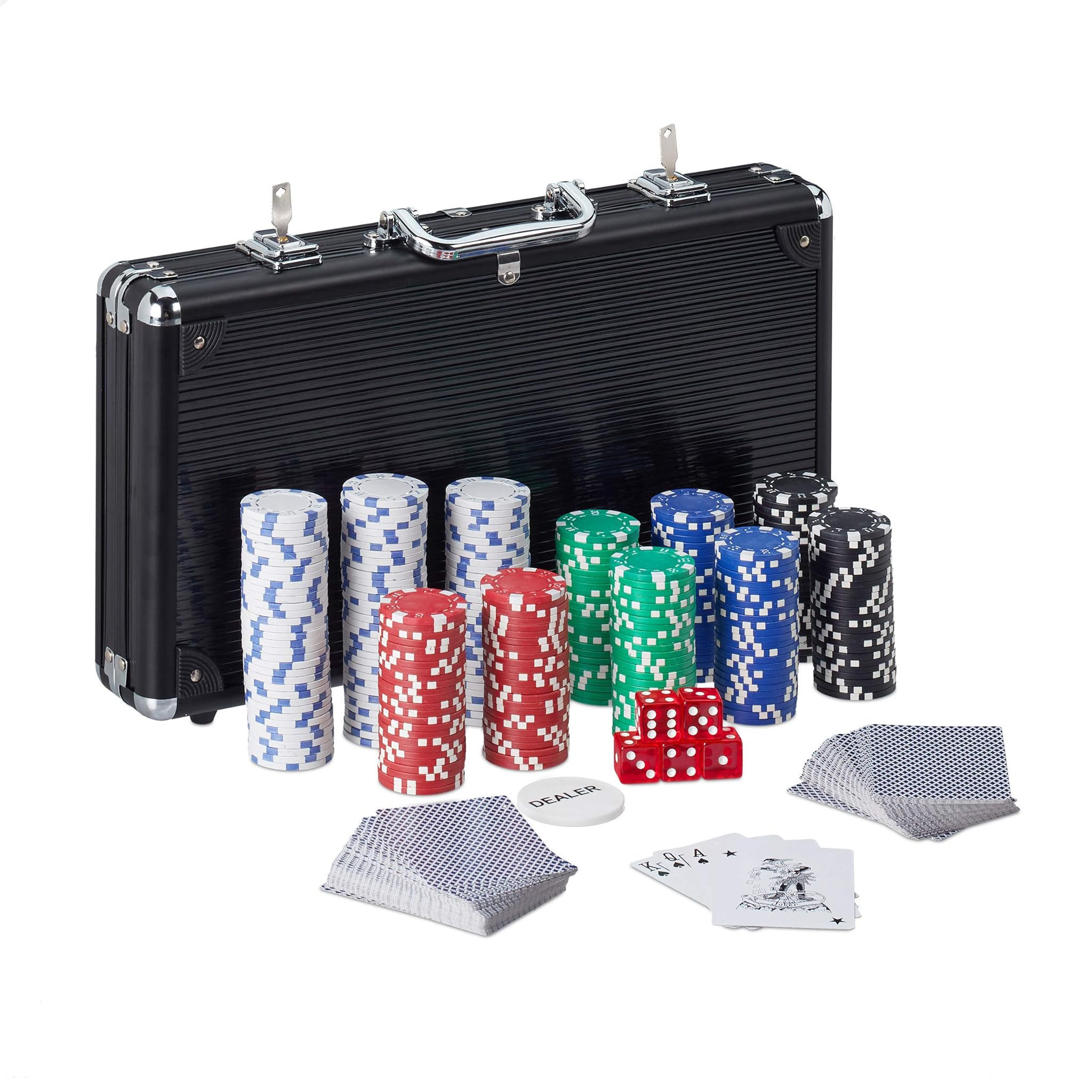 Relaxdays Valigetta Poker con 300 Chips Laser, Nero