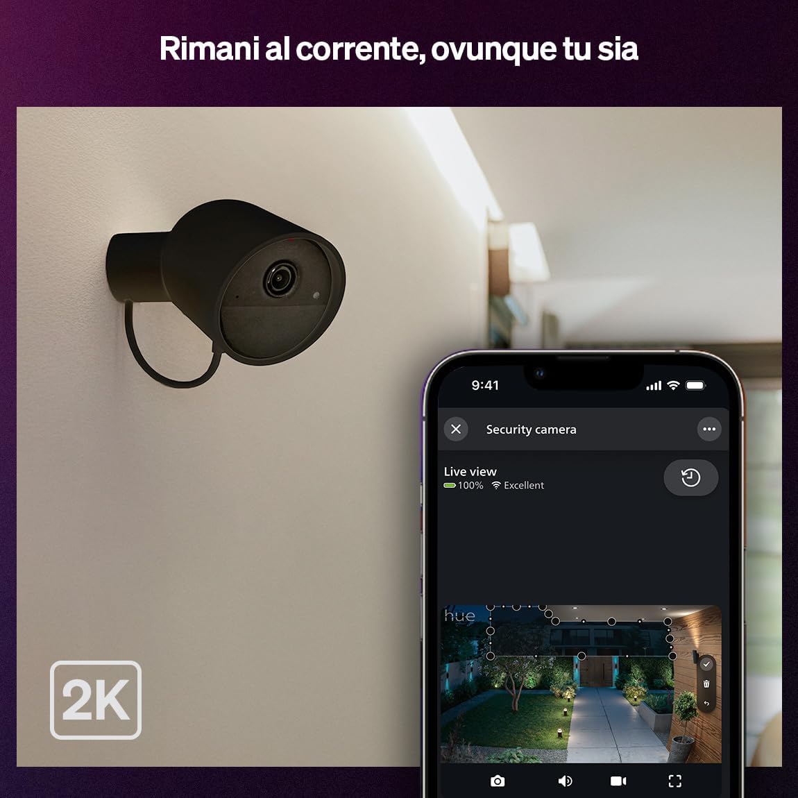Philips Hue Videocamera Cablata Secure 2K, Nero - immagine 2