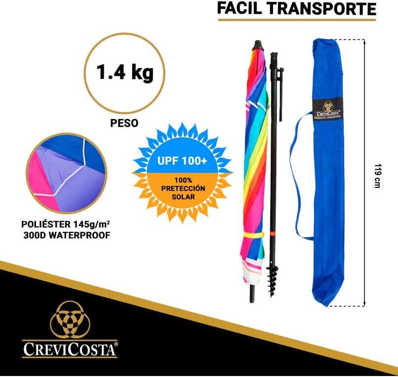 Ombrellone da Spiaggia 200 cm con Spirale e Palo Viaggio - immagine 7