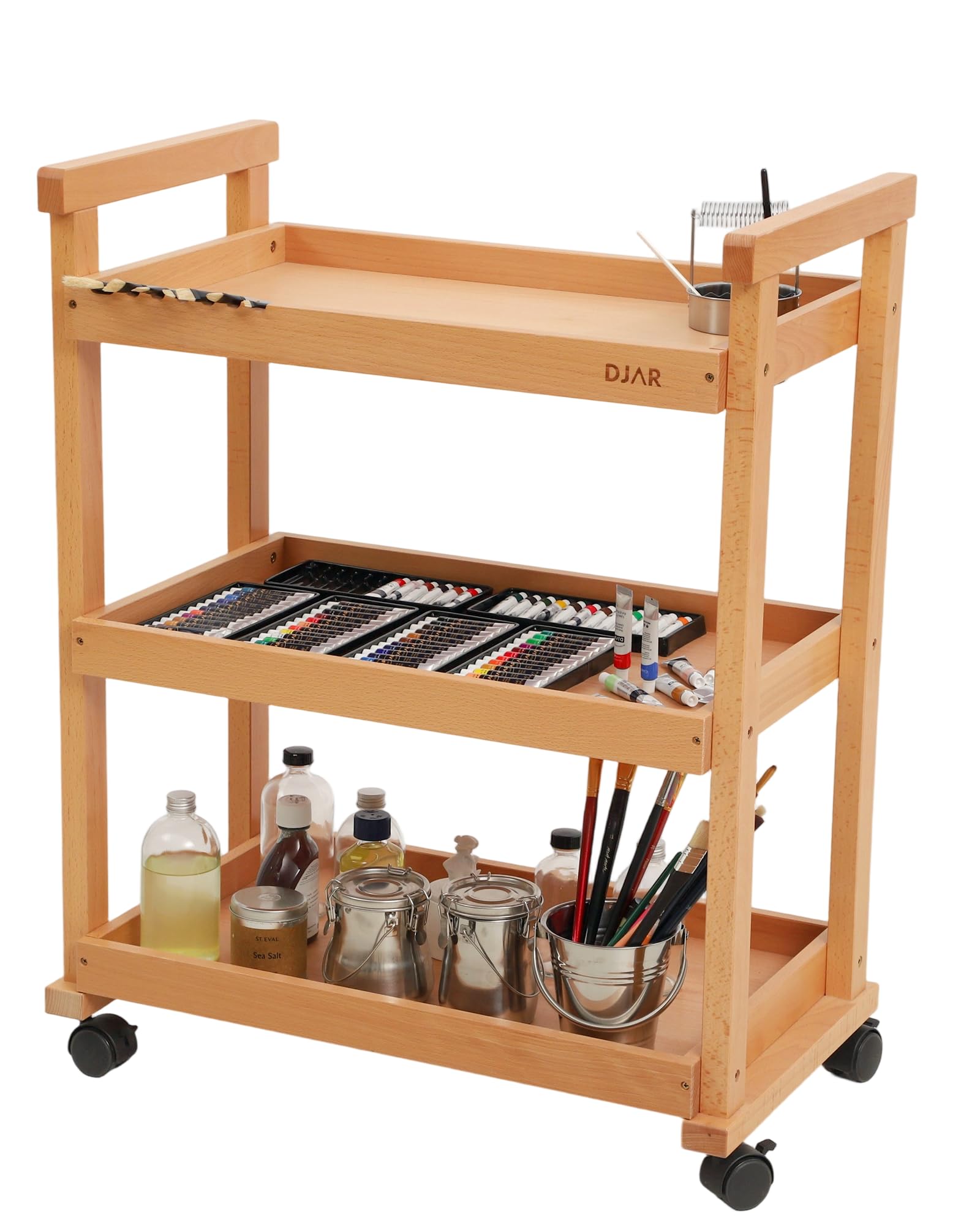 Djar Carrello Multiuso a 3 Ripiani in Legno di Faggio