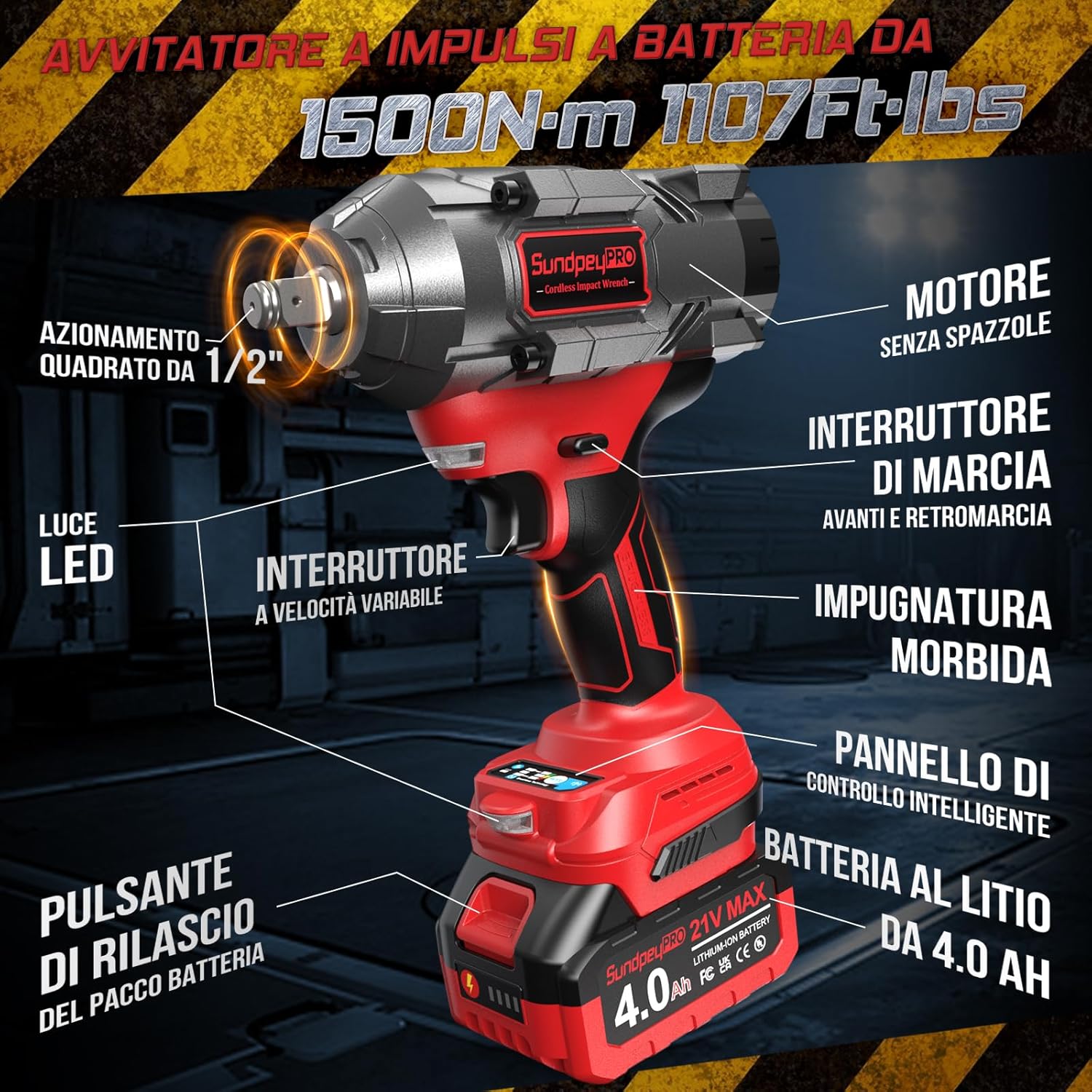 Sundpeypro Avvitatore a Impulsi 1500Nm 21V Brushless - immagine 2