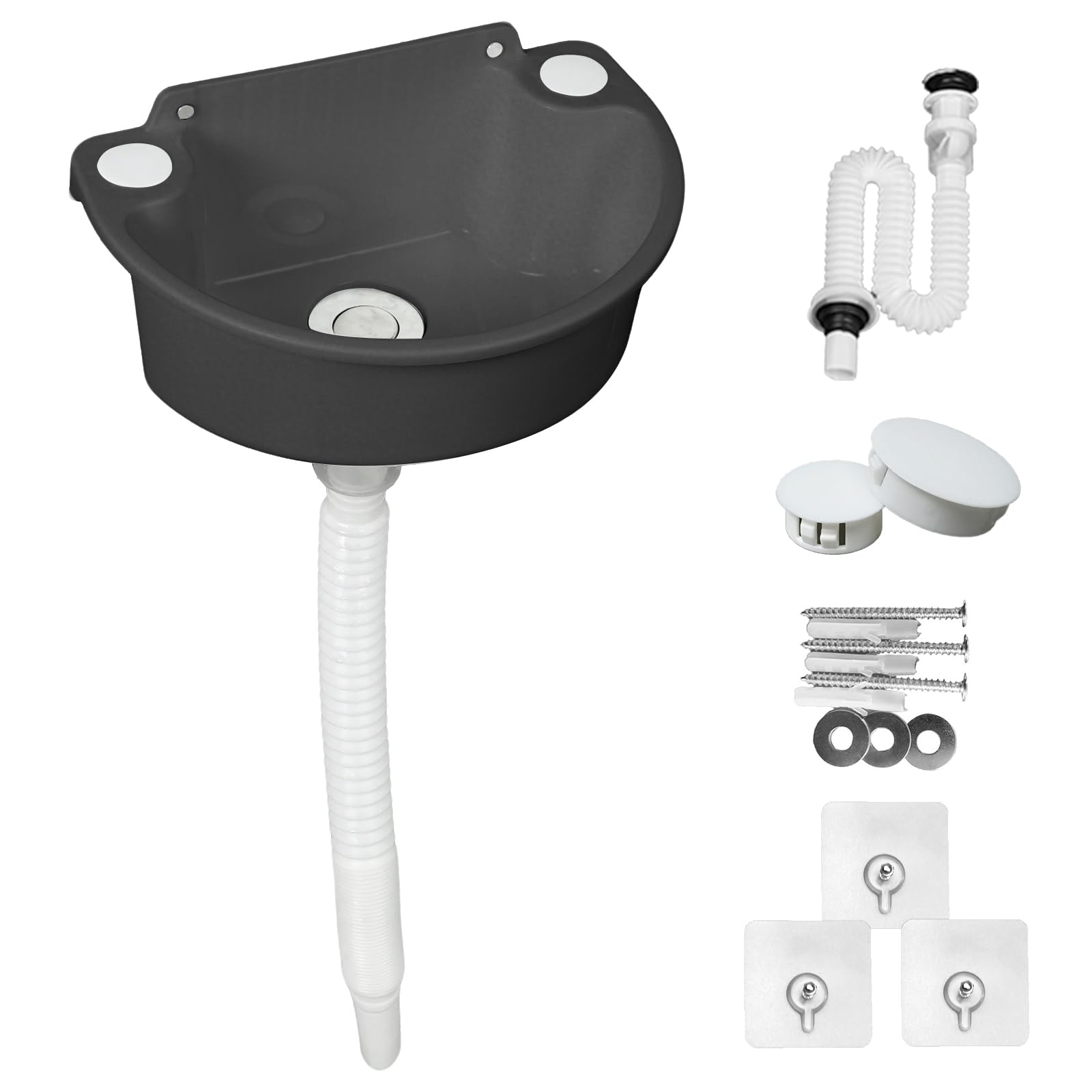 Lavandino Semplice in Plastica con Tubo e Scarico, Nero