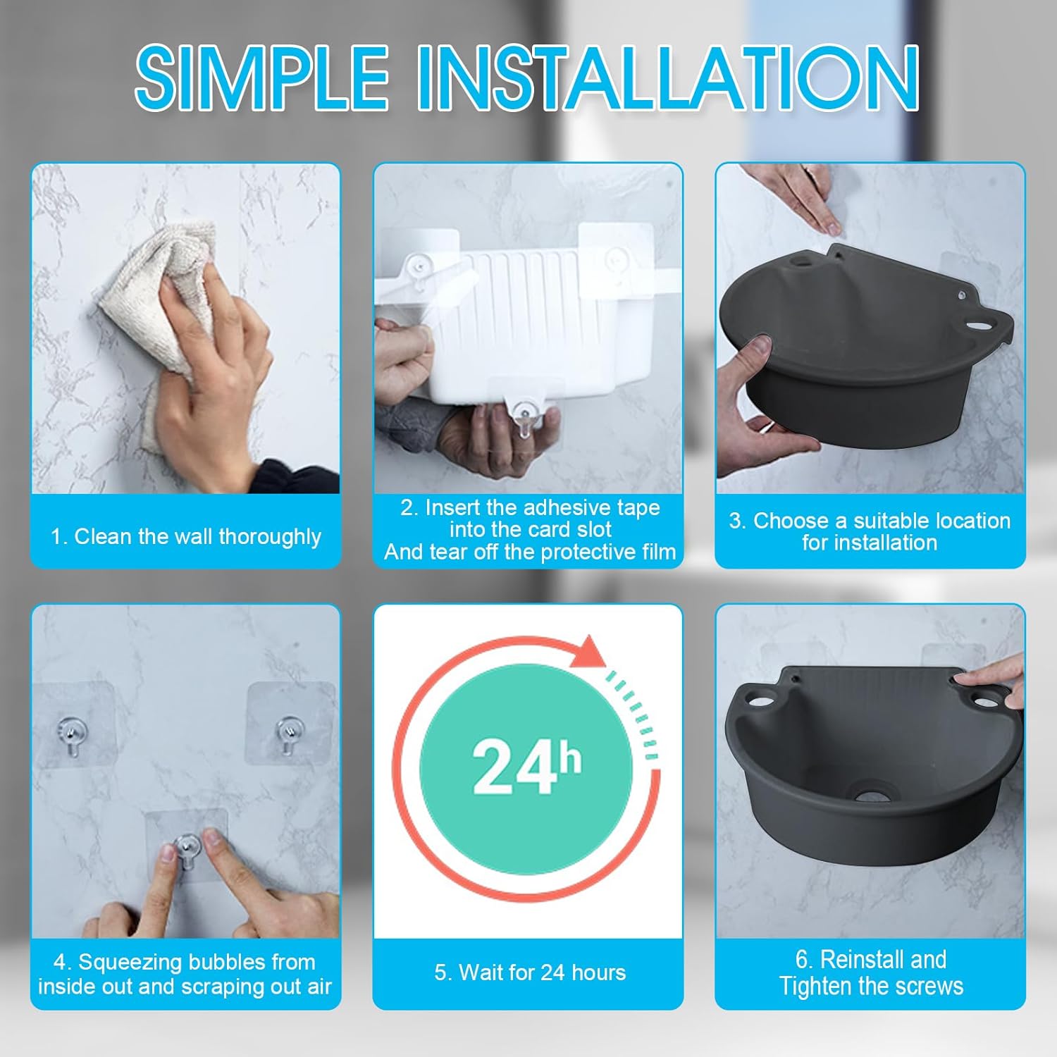 Lavandino Semplice in Plastica con Tubo e Scarico, Nero - immagine 7