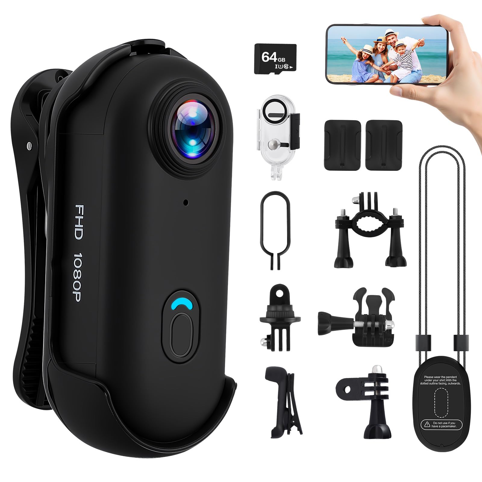 Action Cam WiFi 1080P con 64GB, Impermeabile 30m