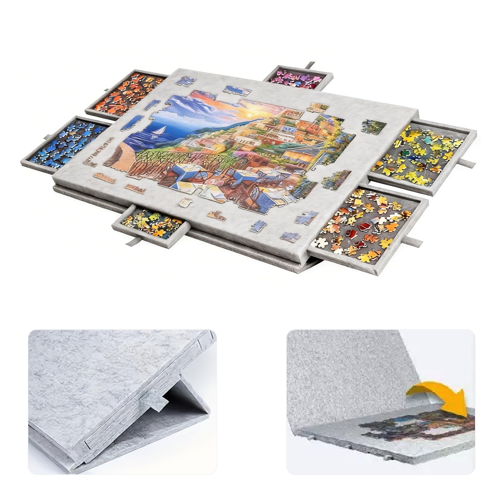 Tavolo Puzzle Portatile con 6 Cassetti e Copertura