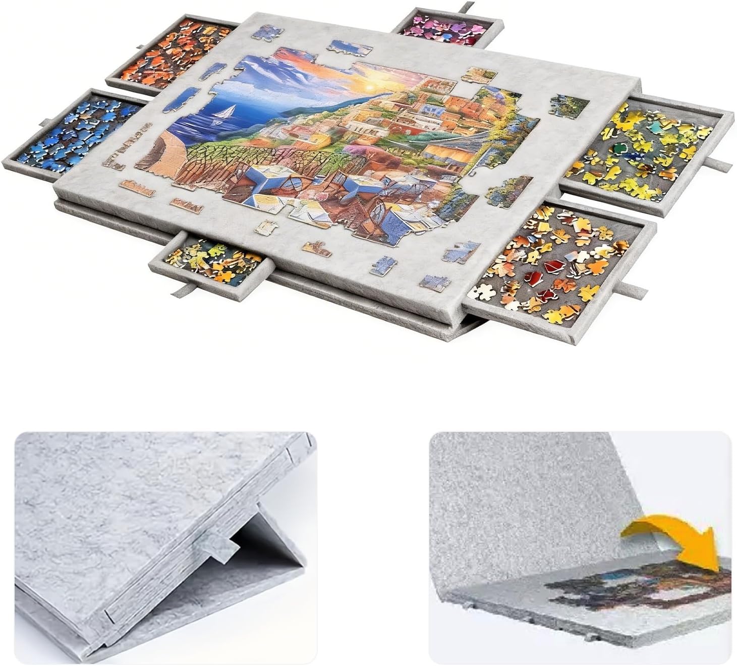 Tavolo Puzzle Portatile con 6 Cassetti e Copertura - immagine 1