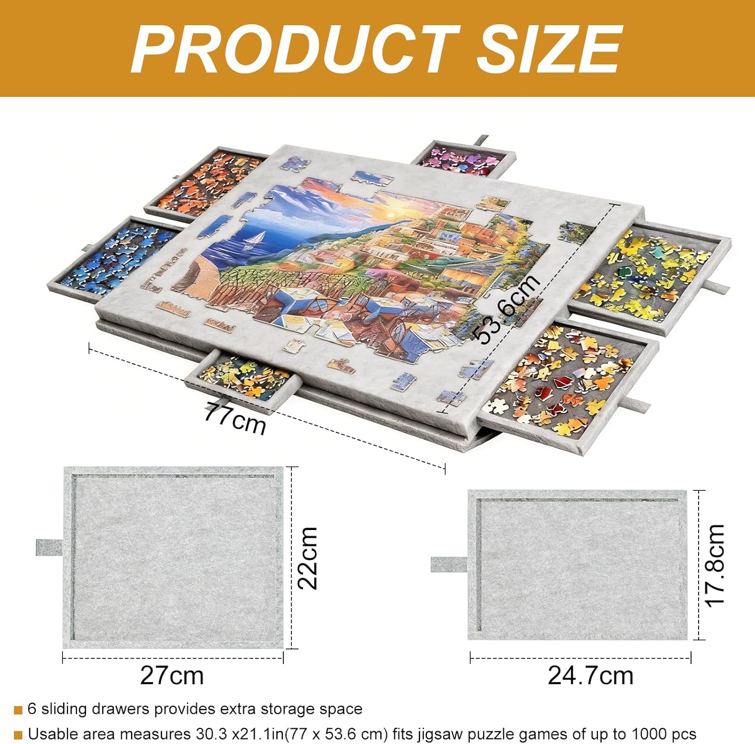 Tavolo Puzzle Portatile con 6 Cassetti e Copertura - immagine 2