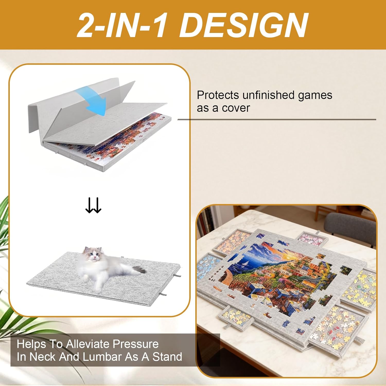 Tavolo Puzzle Portatile con 6 Cassetti e Copertura - immagine 3