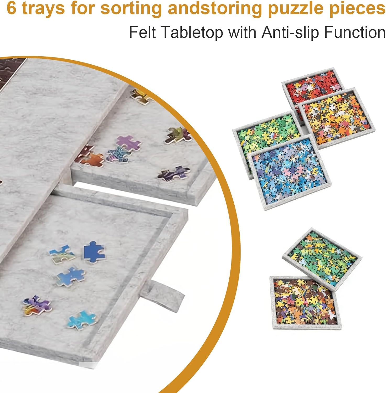 Tavolo Puzzle Portatile con 6 Cassetti e Copertura - immagine 6