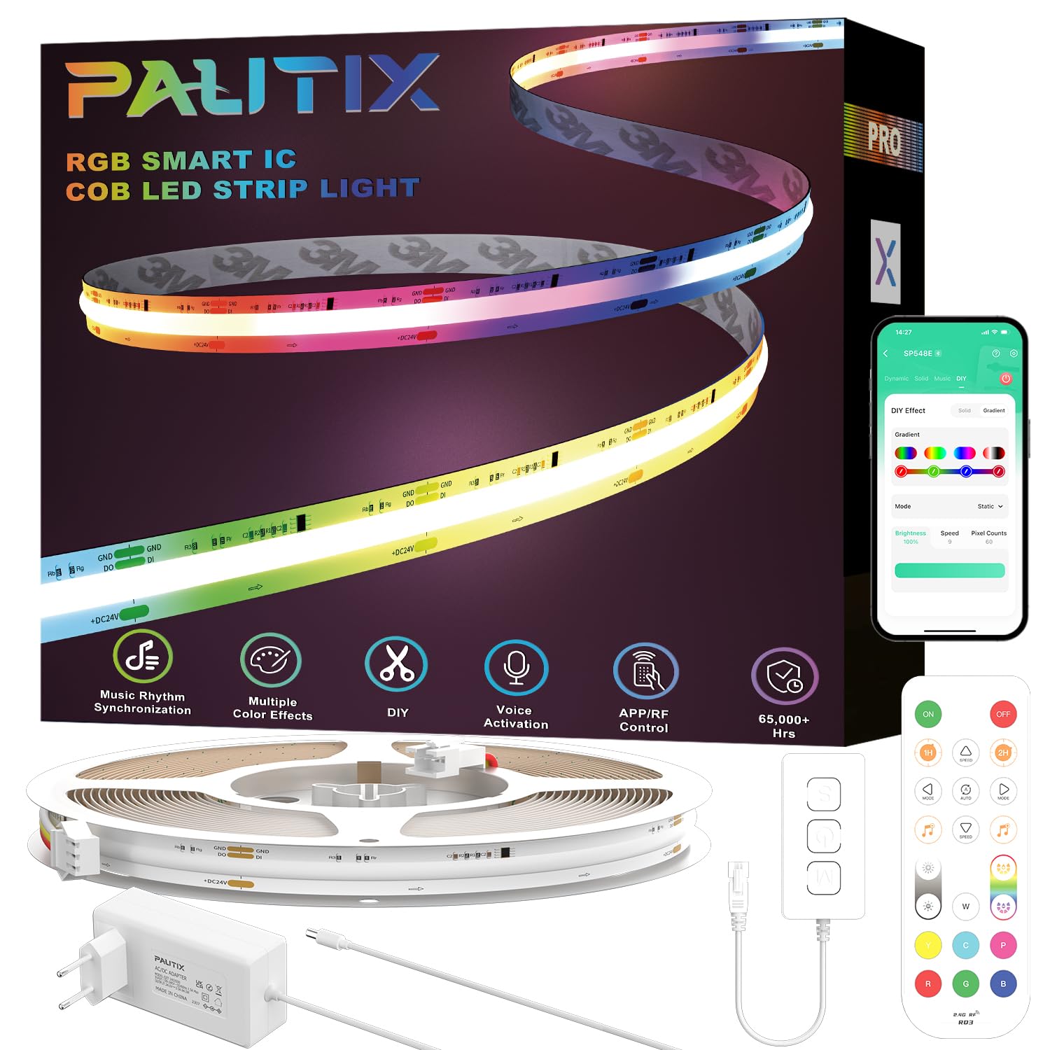 Pautix Striscia LED COB Smart IC RGB Kit 10M