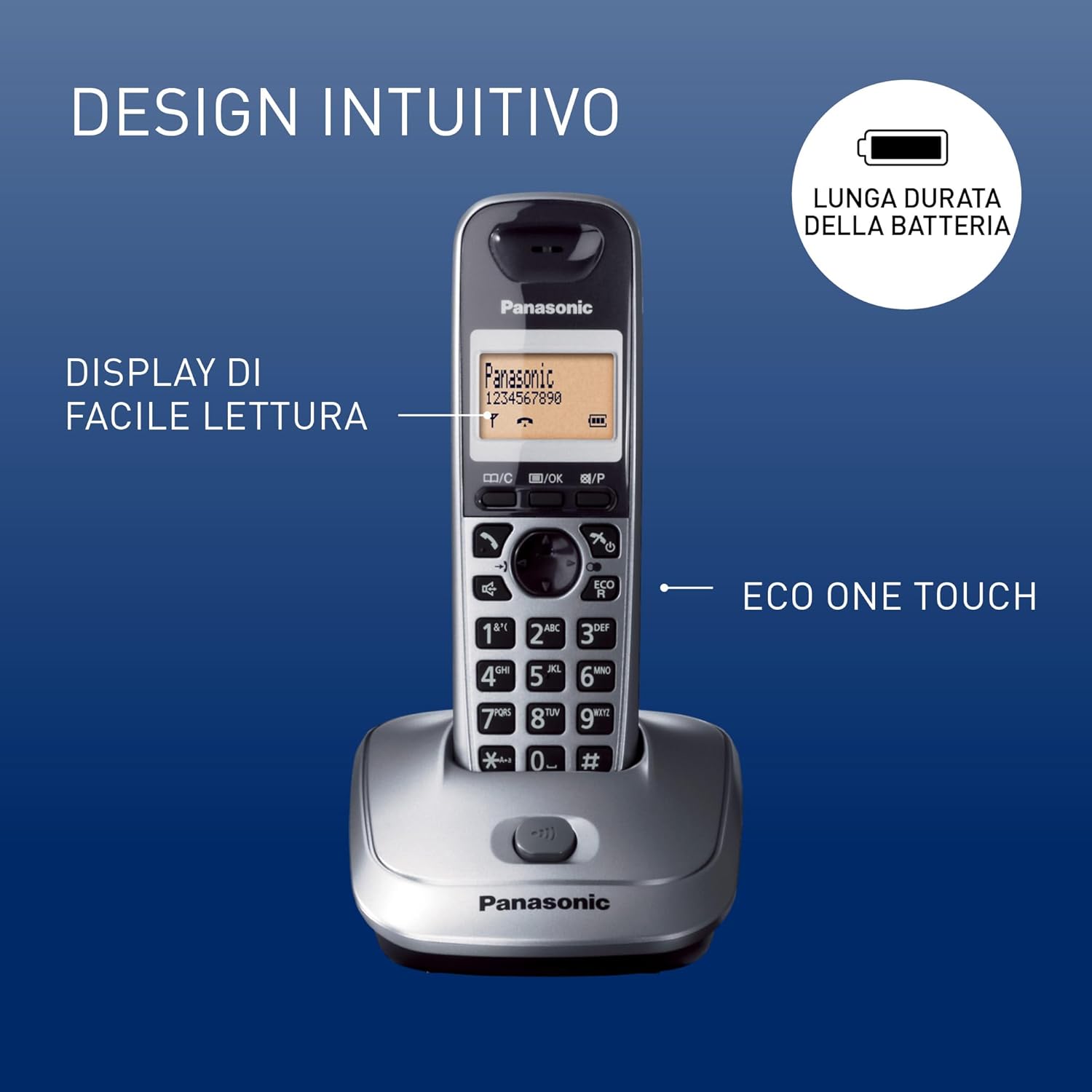 Panasonic KX-TG2511JTM Telefono Cordless Digitale, Nero - immagine 2