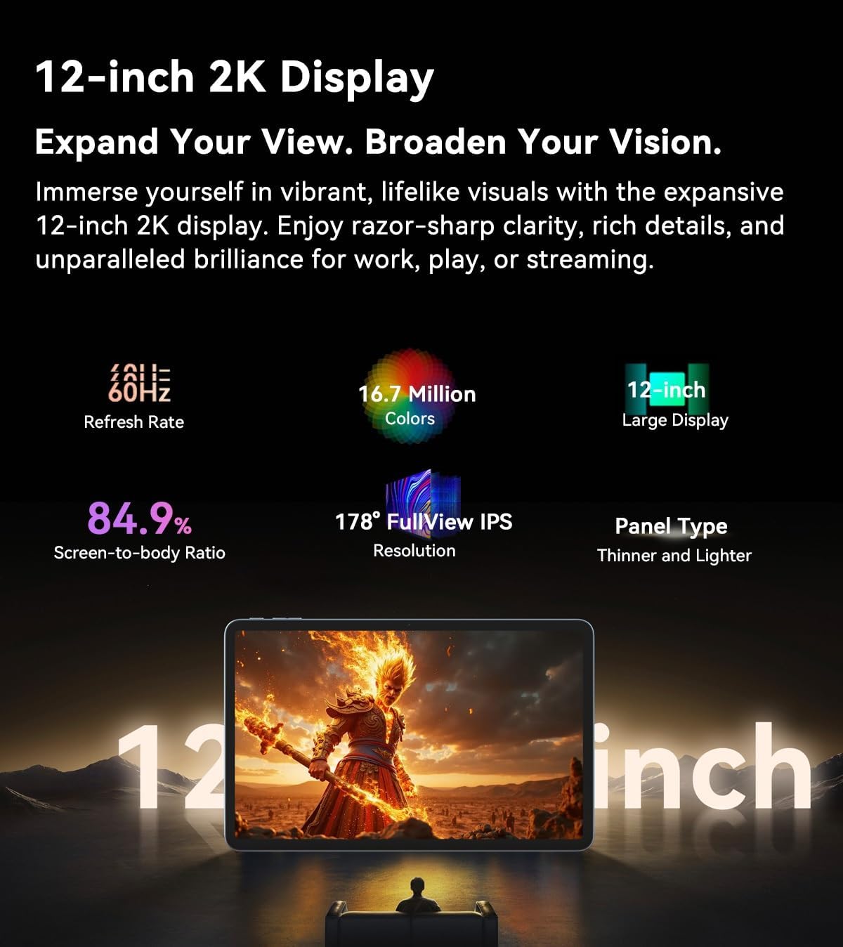 Blackview MEGA2 - Tablet 12″ 2K FHD+ 90Hz IPS, Grigio Celeste - immagine 2