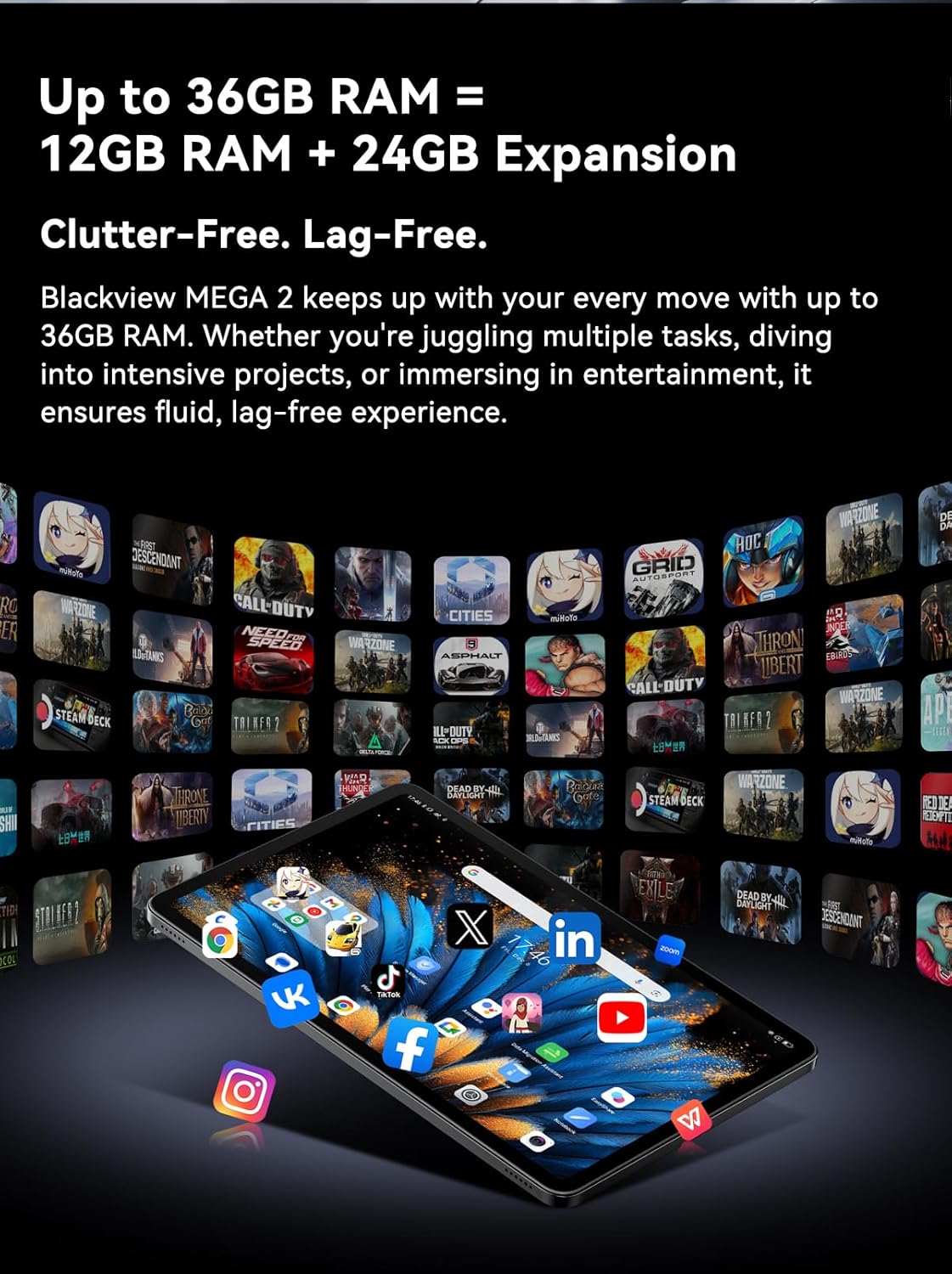 Blackview MEGA2 - Tablet 12″ 2K FHD+ 90Hz IPS, Grigio Celeste - immagine 5