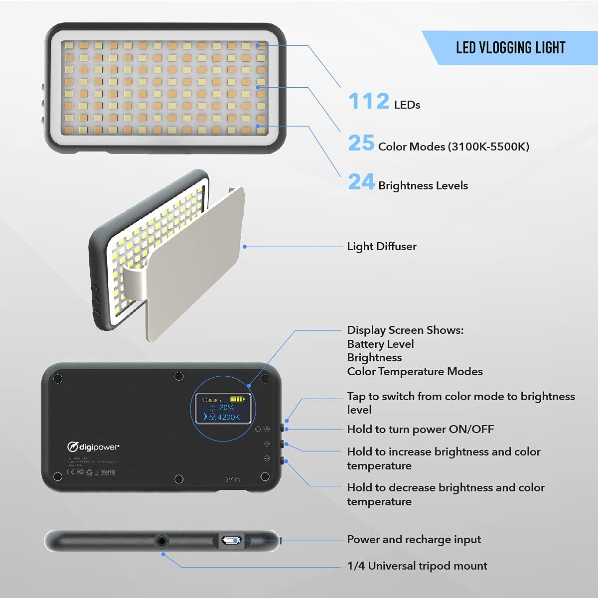 Digipower L'istruttore - Treppiede iPhone con Telecomando e Luce - immagine 3