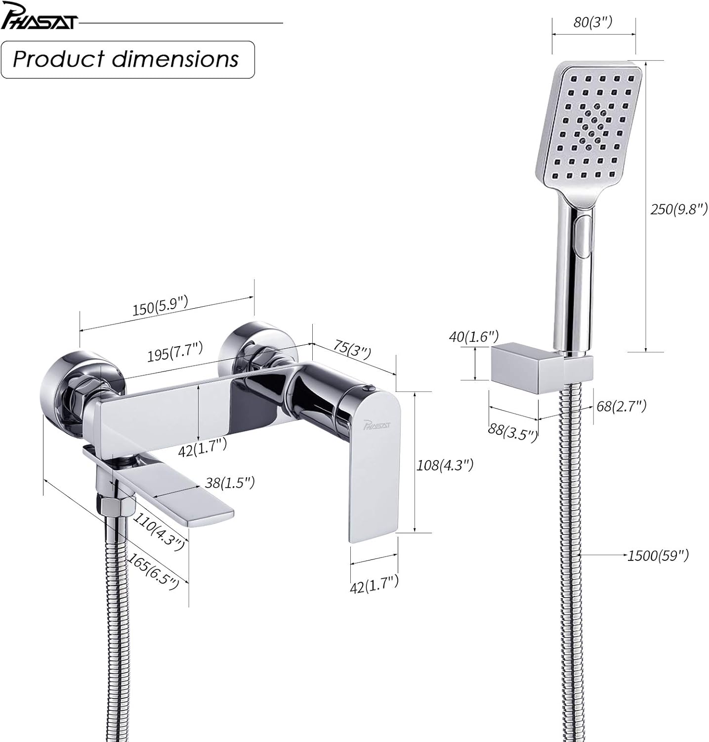 Phasat Rubinetto per Vasca Parete Miscelatore 90° Rotazione - immagine 7