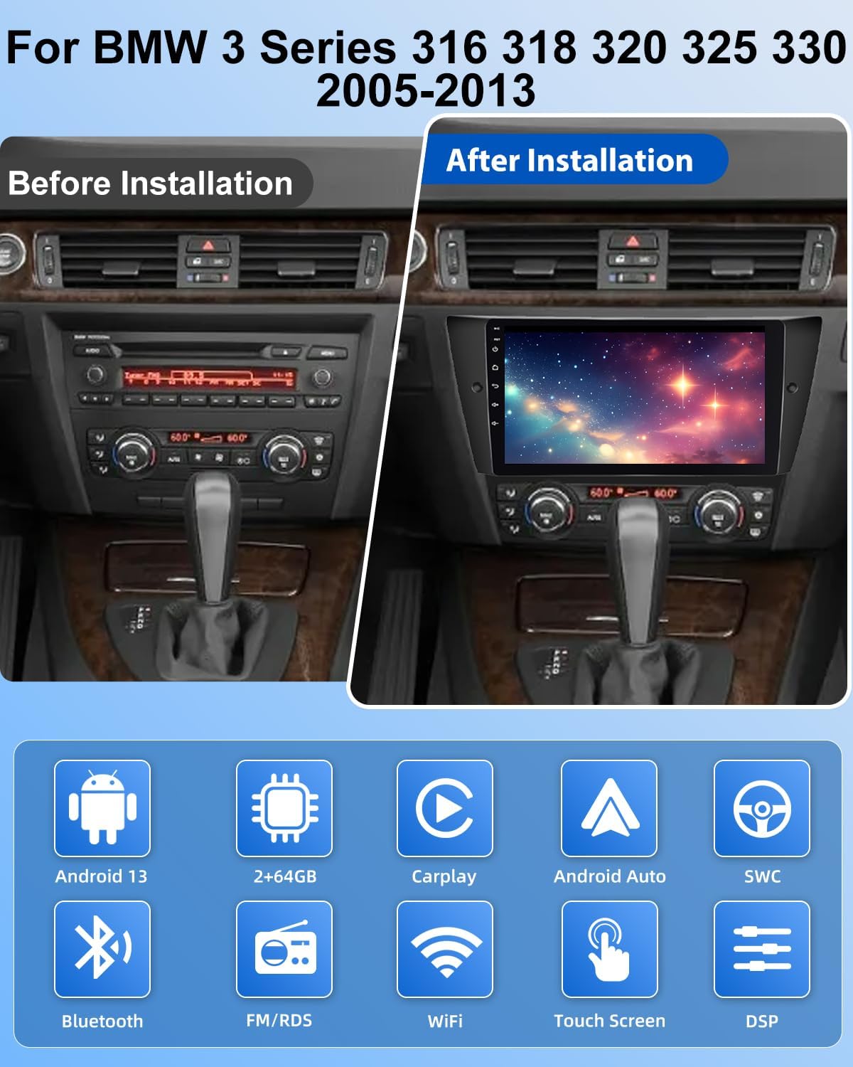 Nhopeew Autoradio Android per BMW Serie 3 E90 E91 E92 E93 - immagine 2