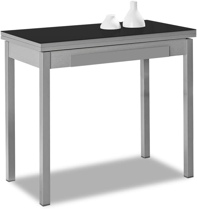 ASTIMESA Tipo Libro Tavolo da Cucina, Metallo Vetro, Nero, 80x40cm