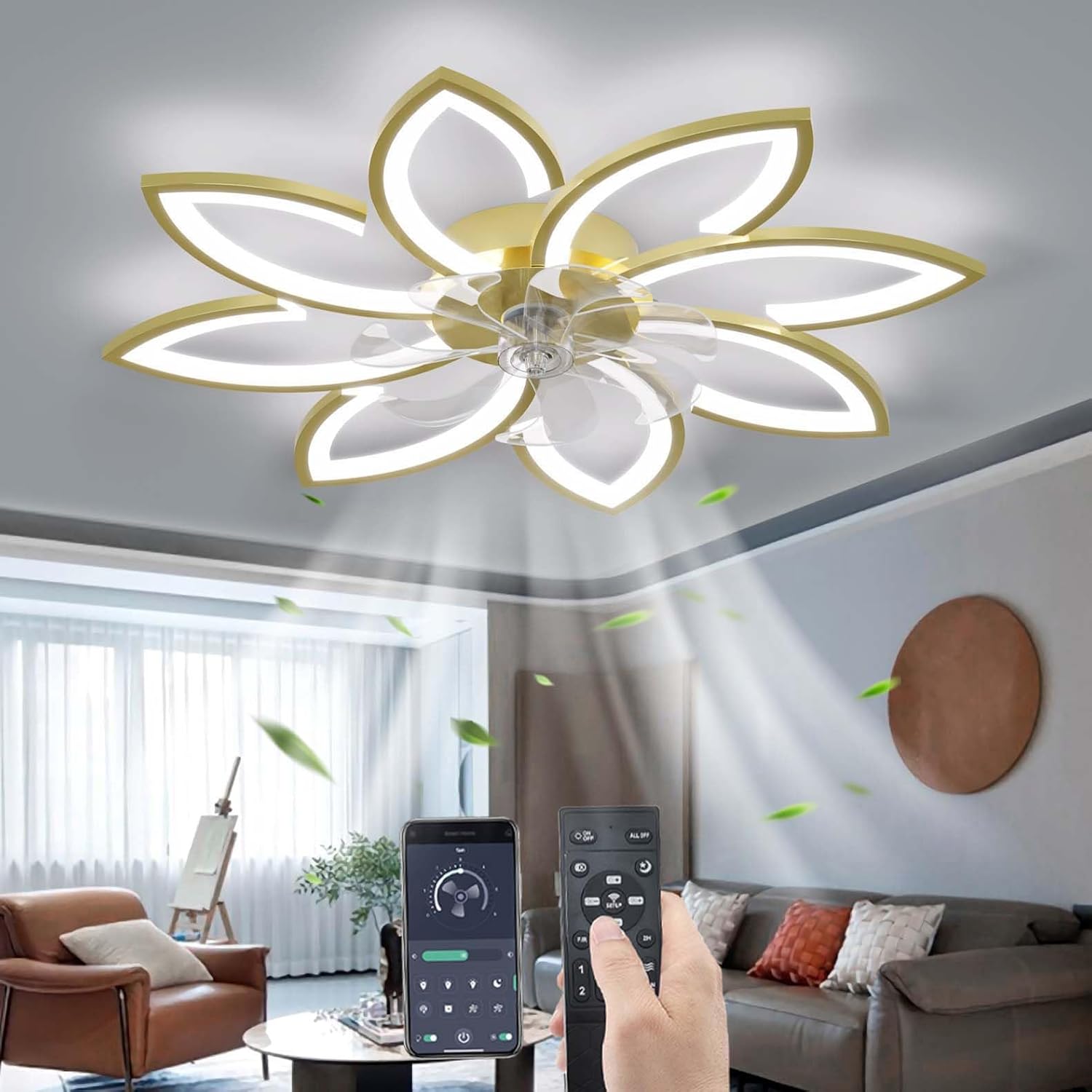 Muto Ventilatore da Soffitto con Luce LED 90CM, Oro - immagine 1