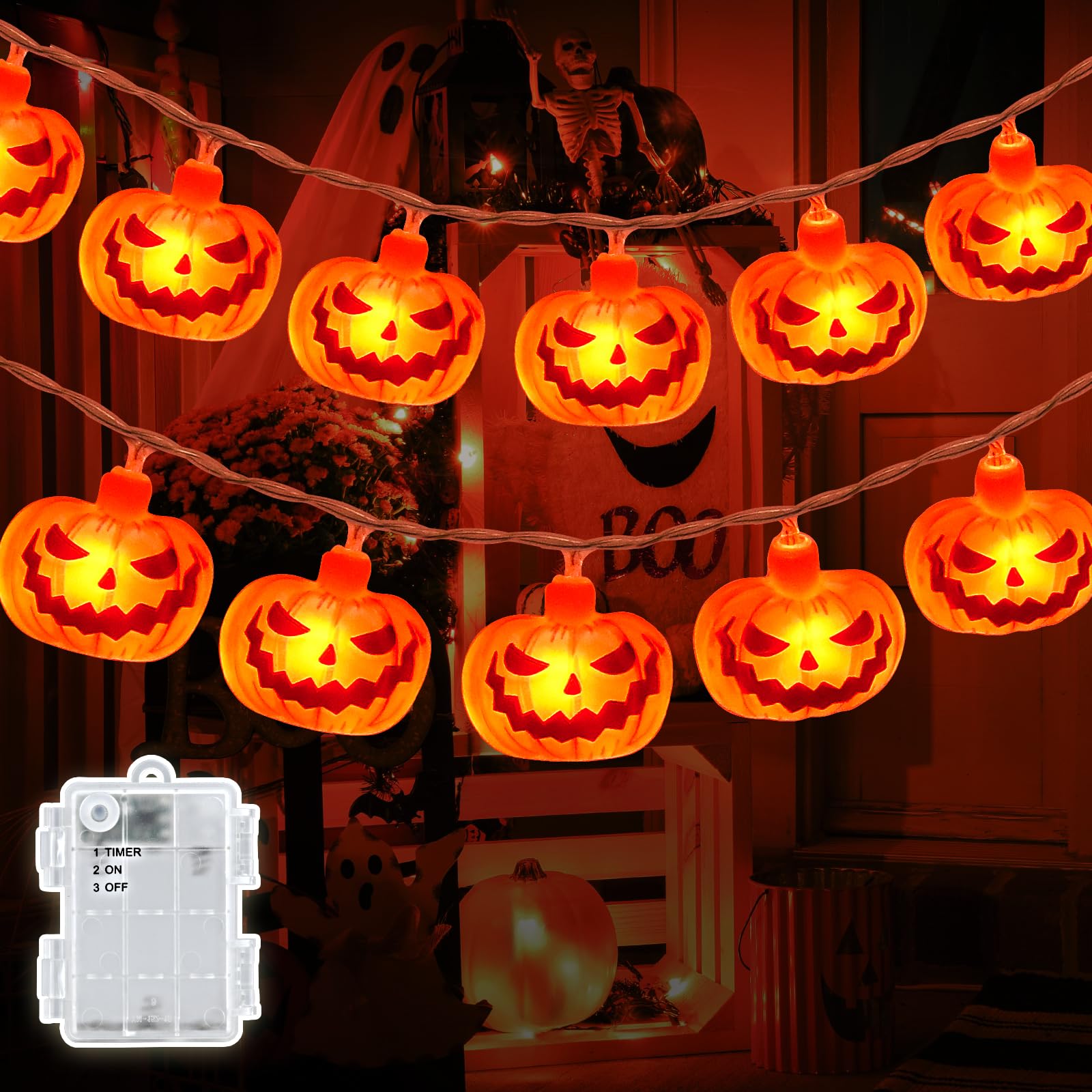 Luci Halloween 20 LED Zucca Alimentate a Batteria