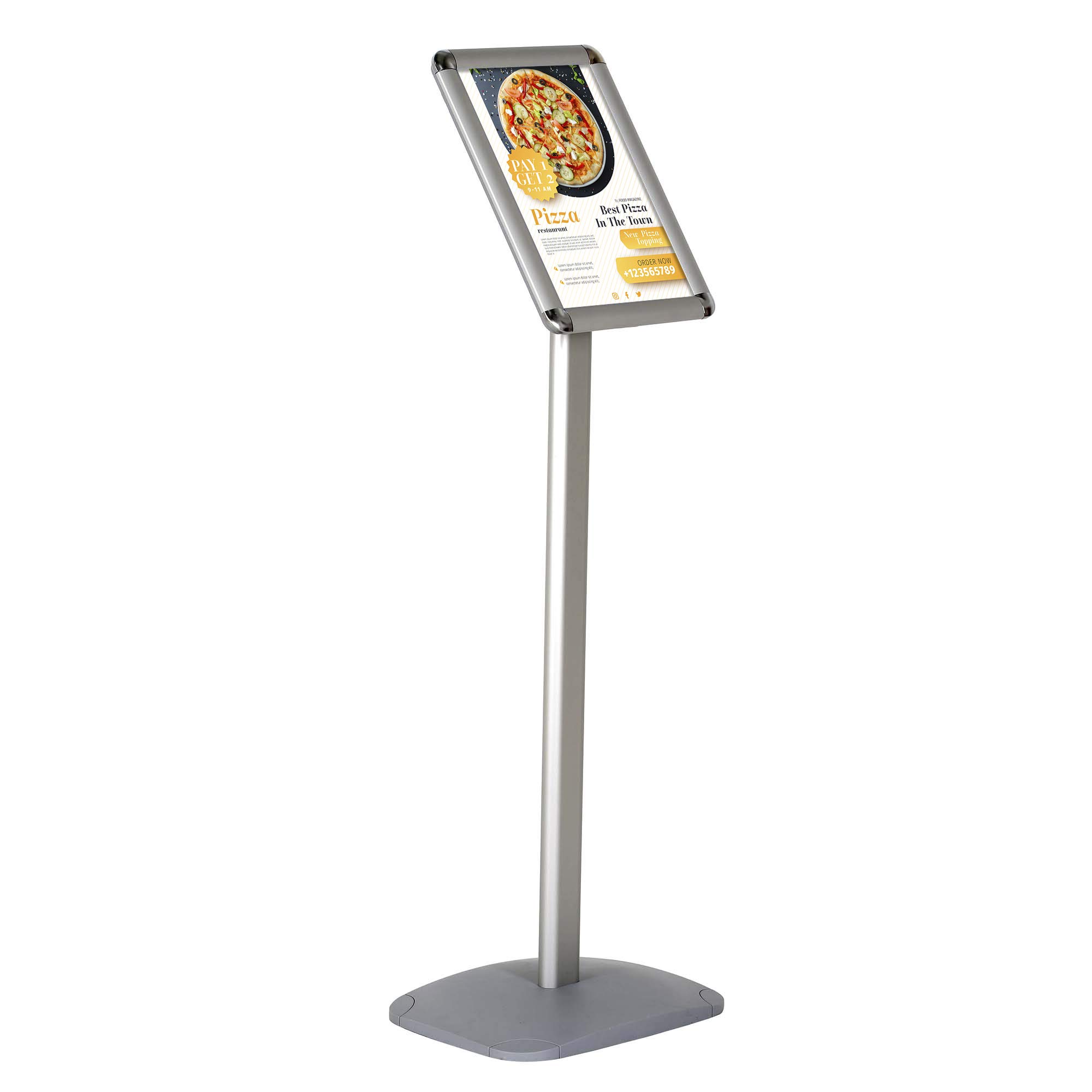 Display Sales Porta Menu DIN A4 RONDOECKEN Silver