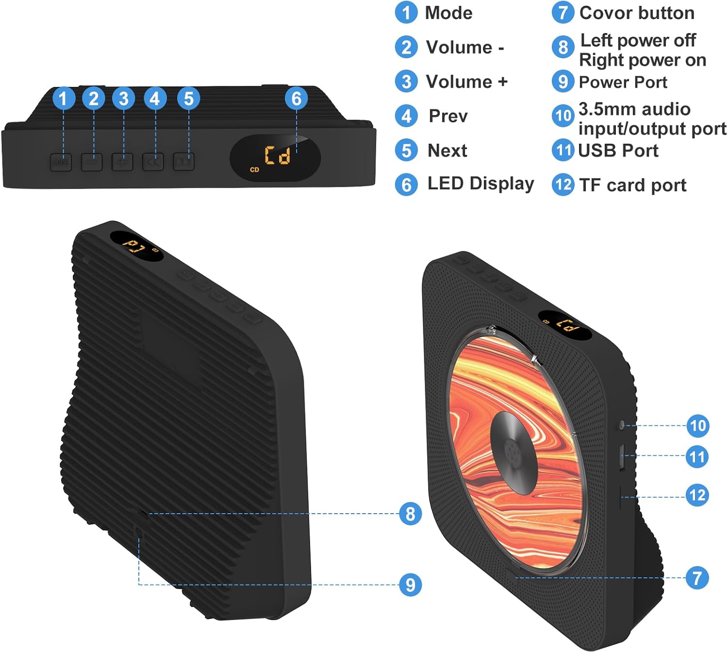 Liphier Lettore CD Portatile HiFi con Altoparlanti - immagine 4