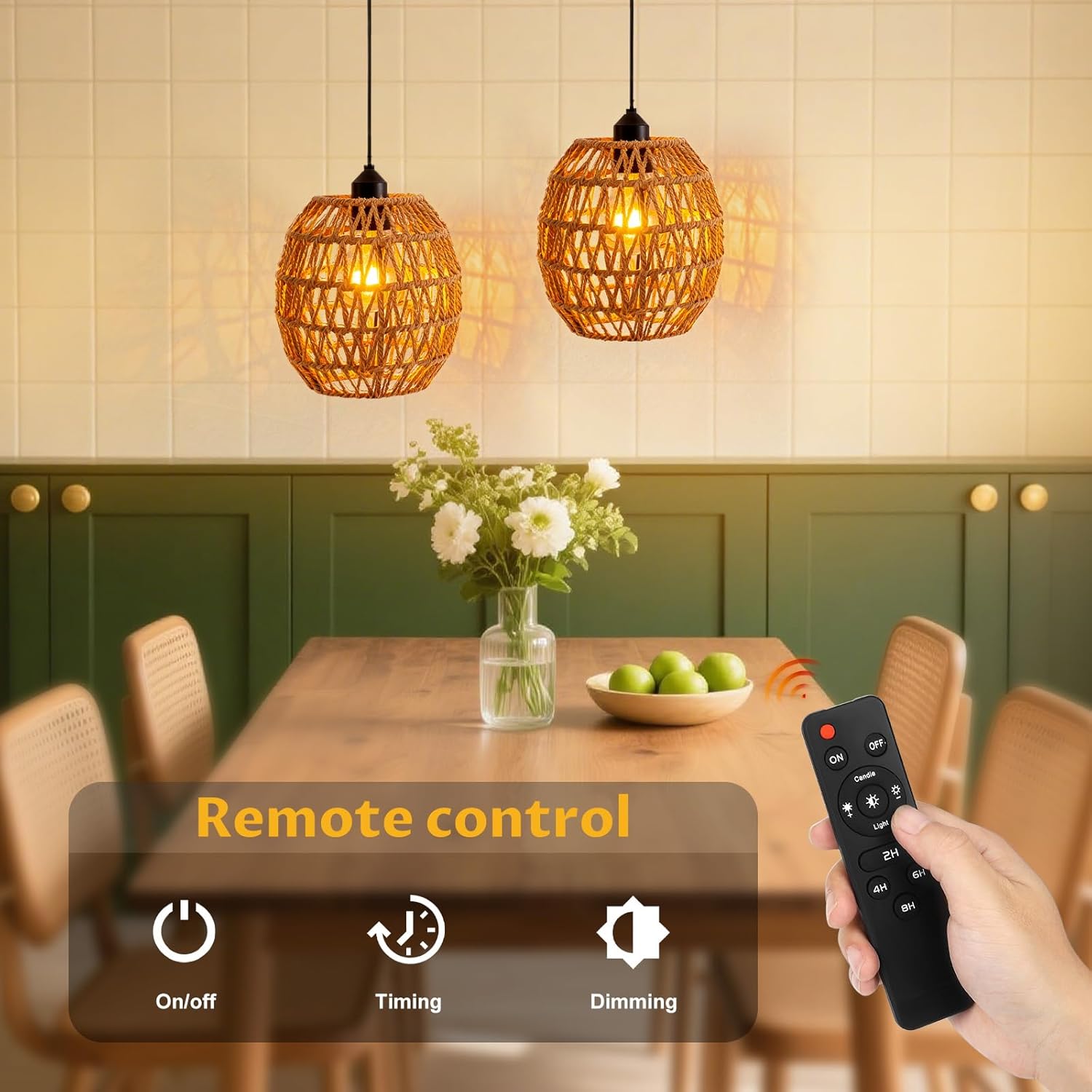 Lampada a Sospensione Rattan con Batteria E27 - 2 pezzi - immagine 2