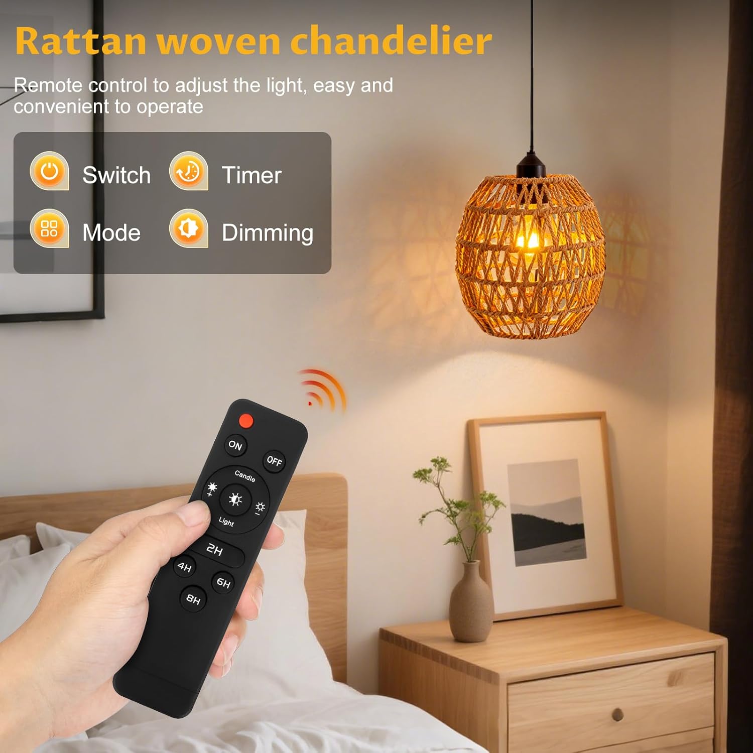 Lampada a Sospensione Rattan con Batteria E27 - 2 pezzi - immagine 3