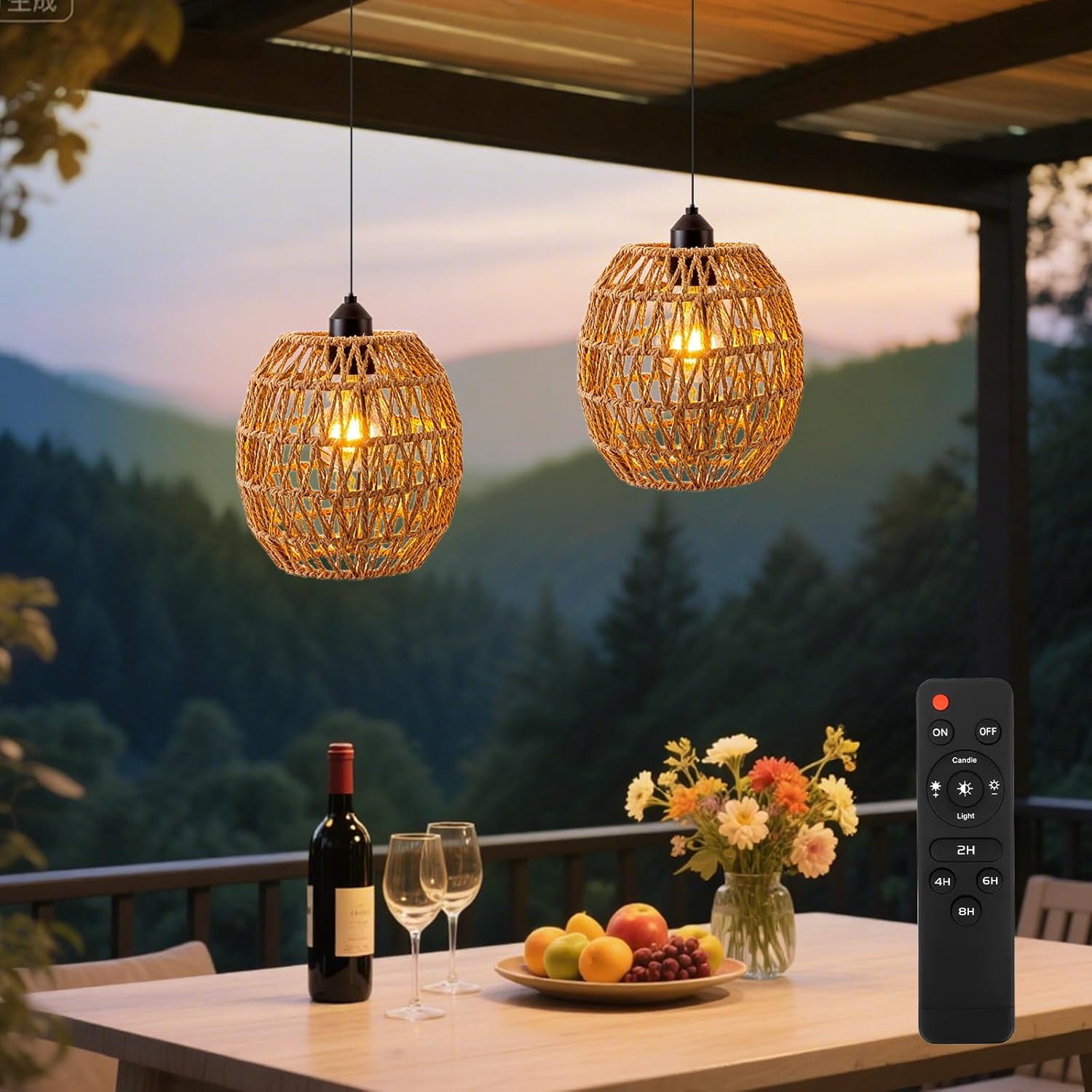 Lampada a Sospensione Rattan con Batteria E27 - 2 pezzi - immagine 4