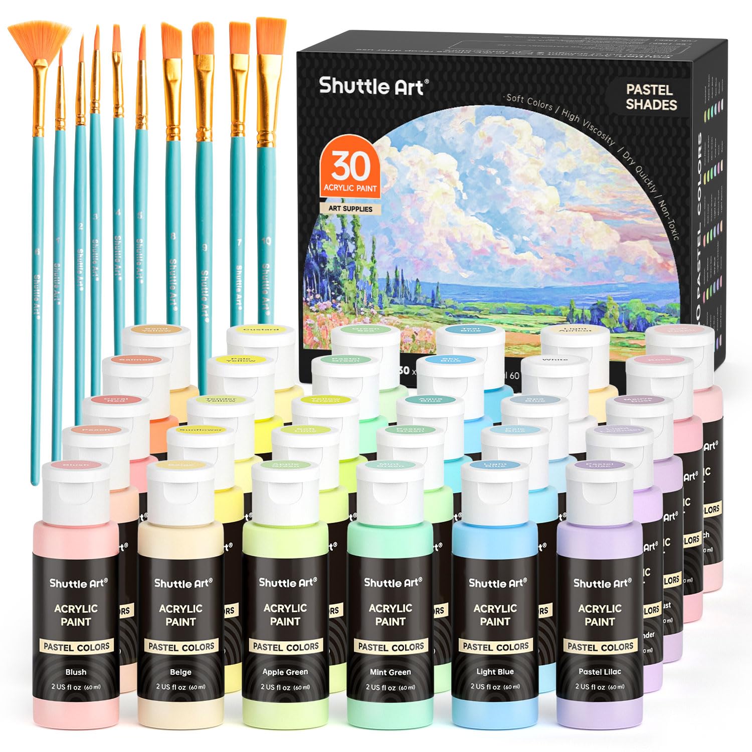 Shuttle Art 30 Colori Acrilici 60ml con 10 Pennelli
