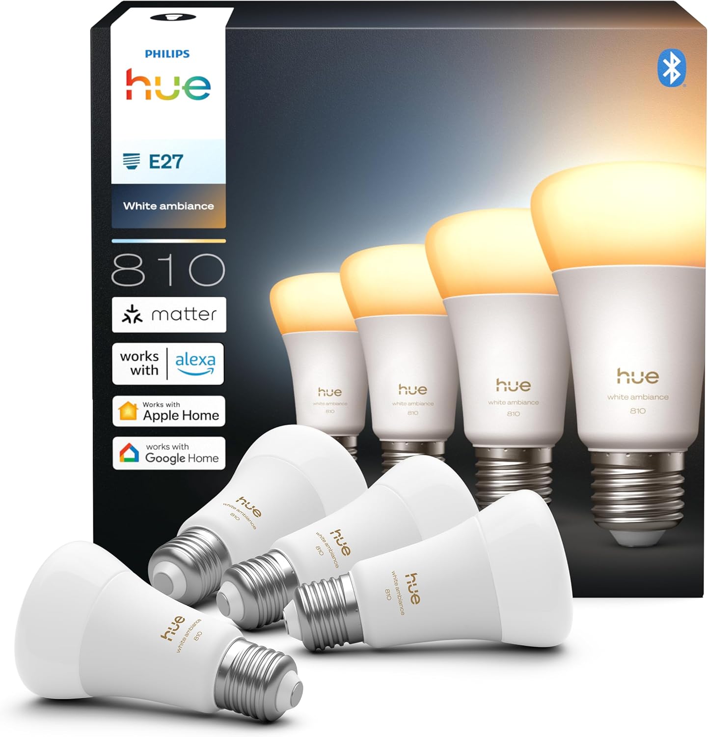 Philips Hue Lampada Smart LED A60 E27, White Ambiance (4 pz) - immagine 1