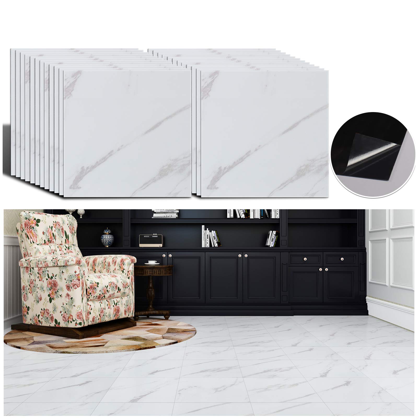 Veelike Adesivo Pavimento Marmo Bianco 24 Pezzi