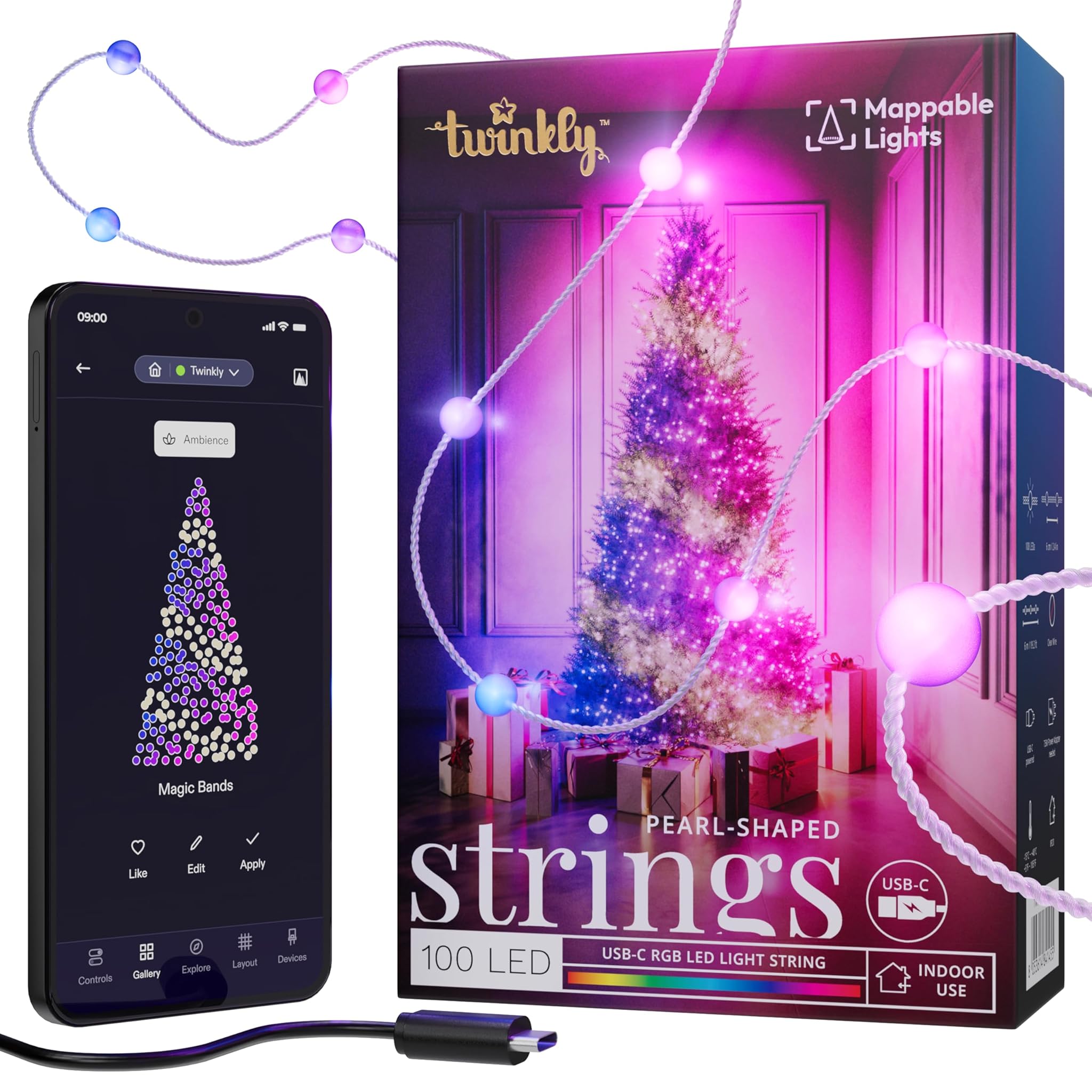 Twinkly Strings USB-C Pearls 100 LED RGB 6m