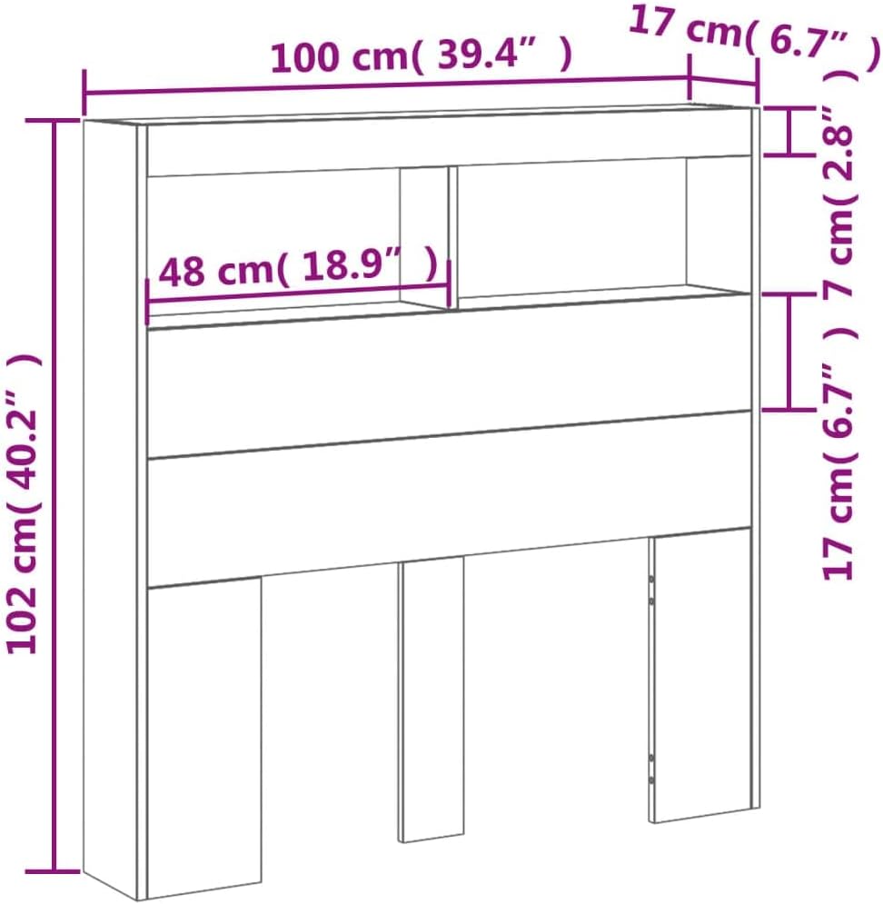 vidaXL Testiera con Contenitore a LED Bianca 100x17x102 cm - immagine 3