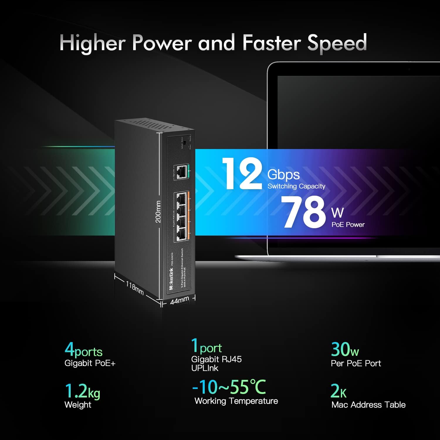 Mokerlink Switch POE Gigabit 5 Porte, 78W - immagine 3