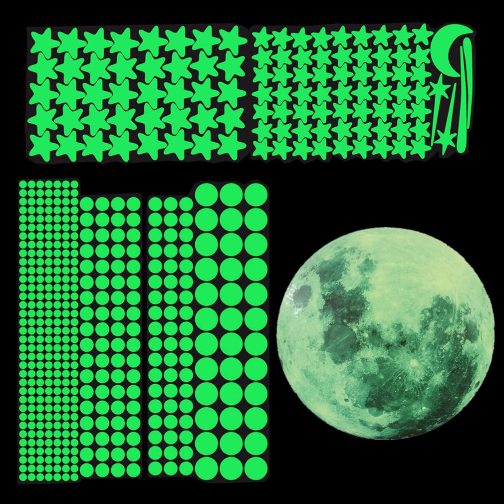 516 Pezzi Si Illuminano al Buio Fluorescenti Adesive, Stelle Luminose Punti Luna Decalcomanie Murali per Soffitto, Stelle Cadenti Luminosi Sticker per Bambini Cameretta Decorazione per Feste