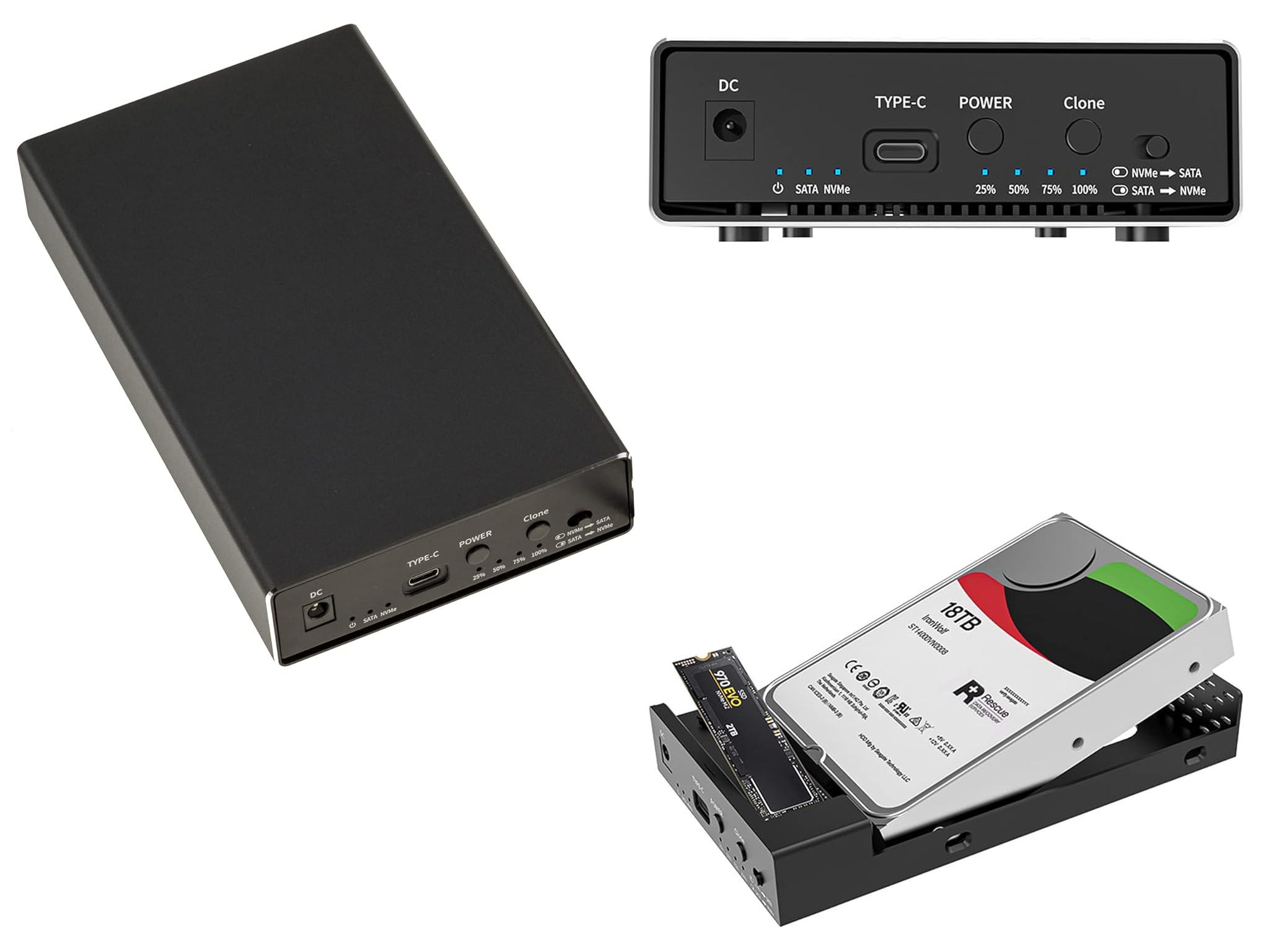 Kalea-informatique Contenitore USB Alluminio HDD/SSD con Cloning