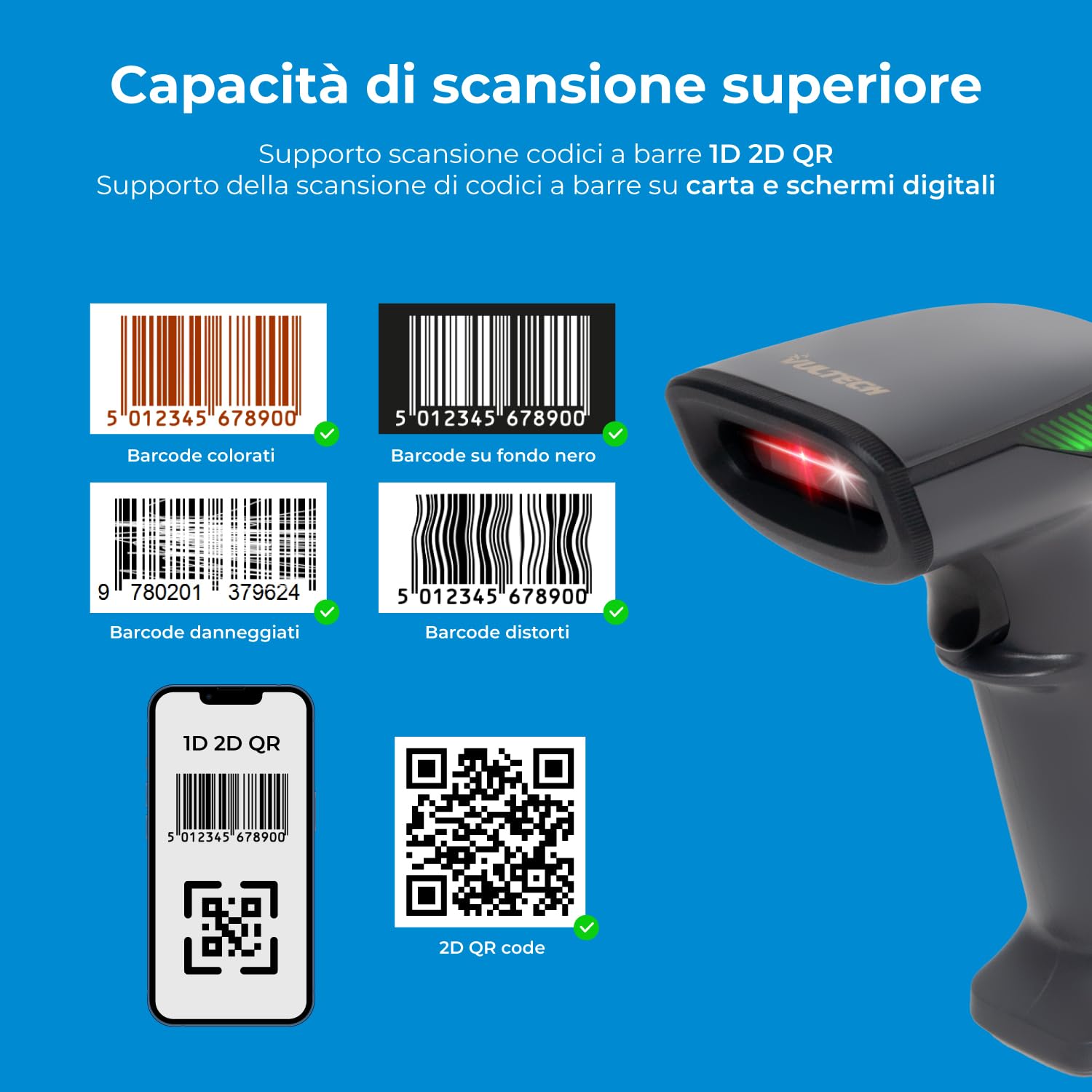 Vultech BC-07P-WBT Scanner Barcode Wireless 2D 1D QR - immagine 4