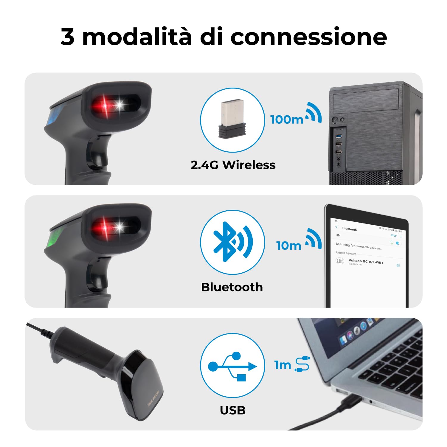Vultech BC-07P-WBT Scanner Barcode Wireless 2D 1D QR - immagine 9