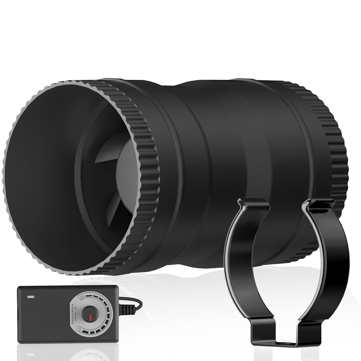 Hon&Guan Ventilatore tubolare regolabile, 75 mm, 204 m³/h, colore nero