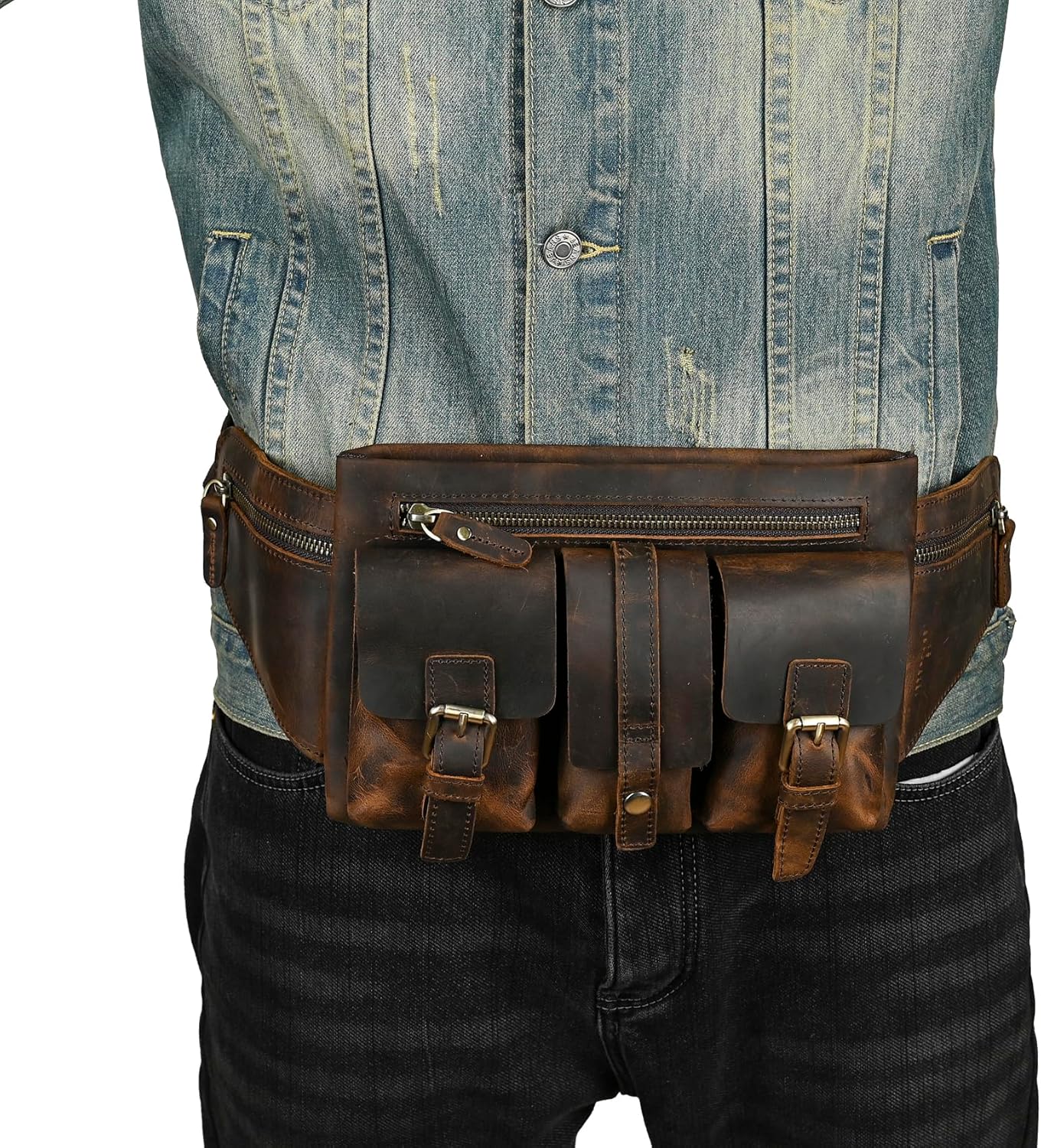 Borsa a Tracolla in Cuoio 'Cavallo Pazzo' 380, Marrone - immagine 2