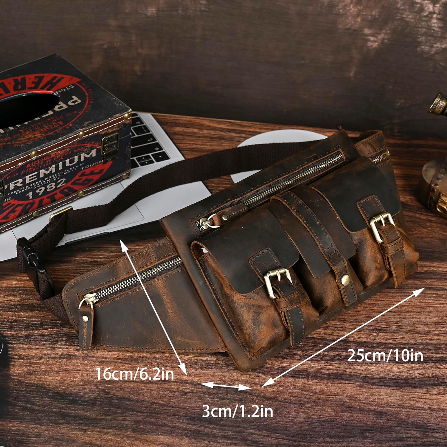 Borsa a Tracolla in Cuoio 'Cavallo Pazzo' 380, Marrone - immagine 4