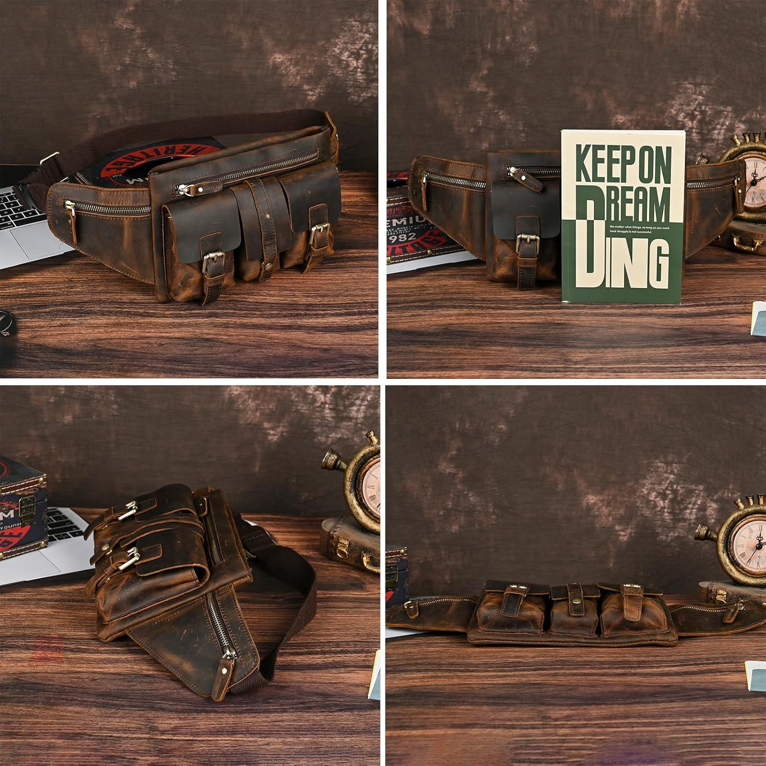 Borsa a Tracolla in Cuoio 'Cavallo Pazzo' 380, Marrone - immagine 5