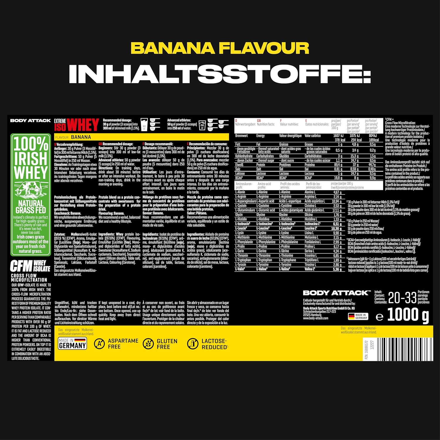 Body Attack Extreme Iso Whey 1kg, Banana - immagine 3