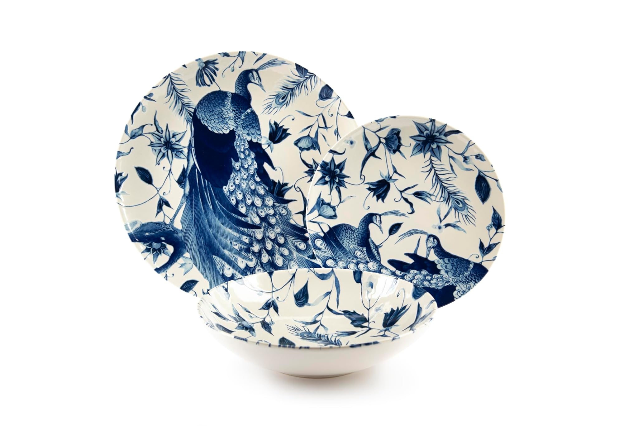 Excelsa Vanitas Servizio Piatti 12 Pezzi, Ceramica, Bianco e Blu